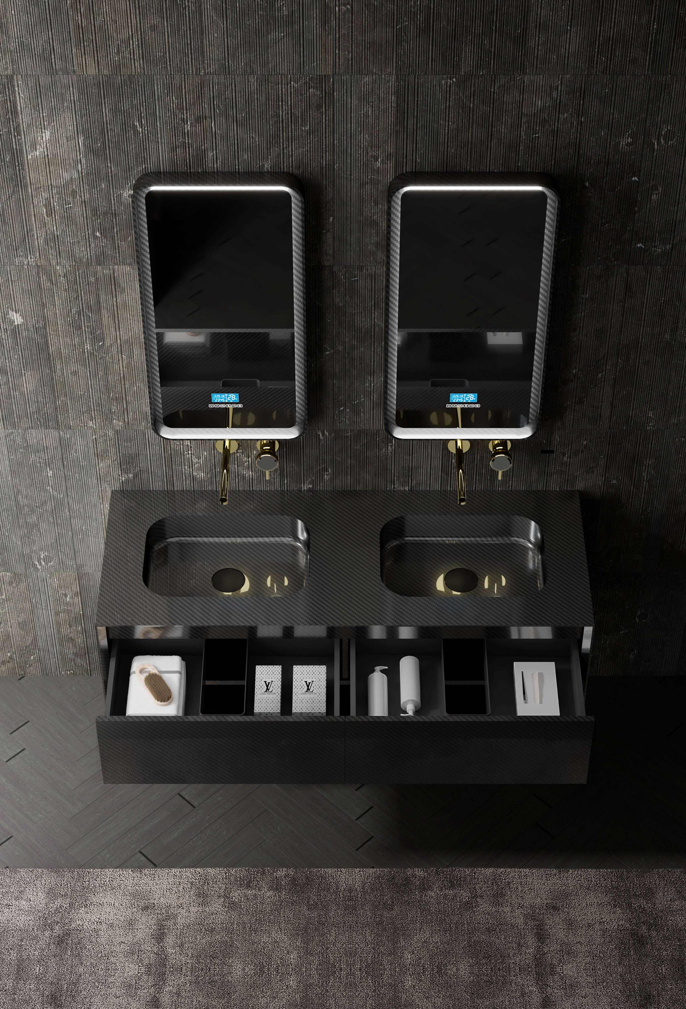 MonBlari MC-V9970 Carbon Fiber Vanity Unit with Mirror-1600mm