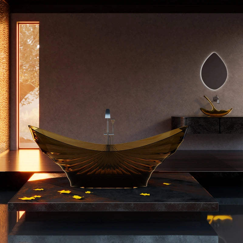 MonBlari GINKGO-88 Wavy Curved Freestanding Bathtub
