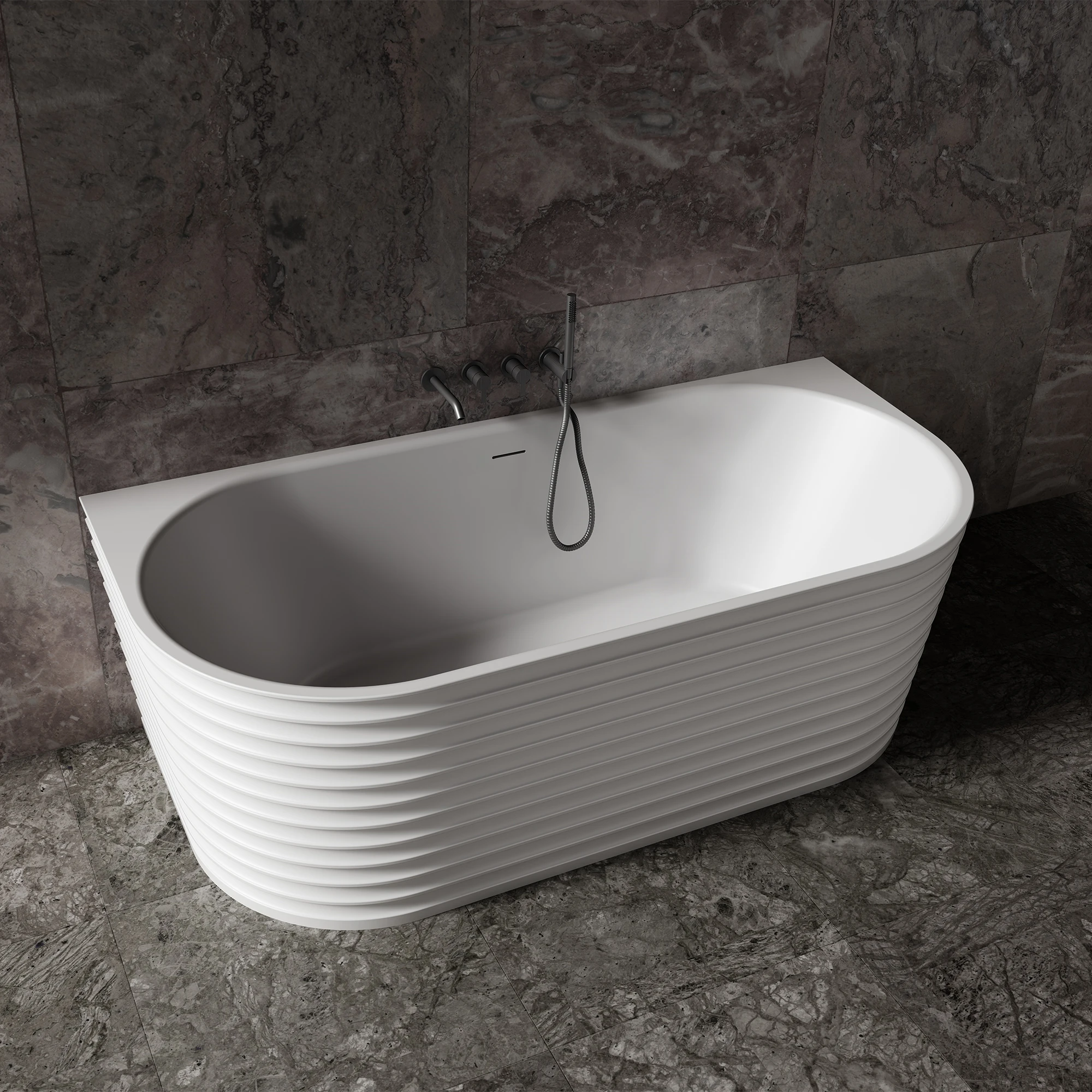 MR-88806 Elliptical Solid Surface Wall-Mounted Bath | MonBlari-LeftTopView