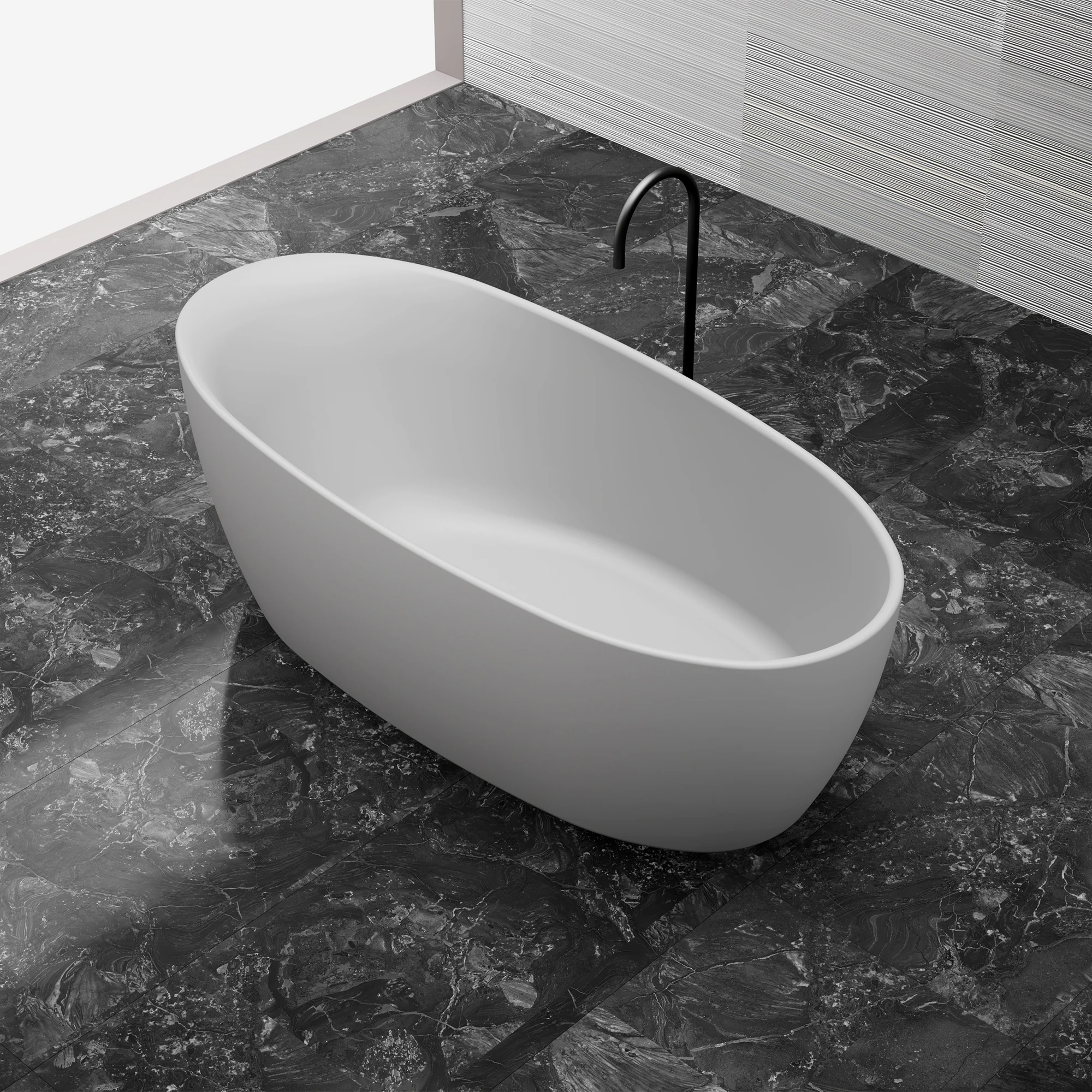 MR-88812Asymmetrical Oval Solid Surface Bath | MonBlari-RightTopView