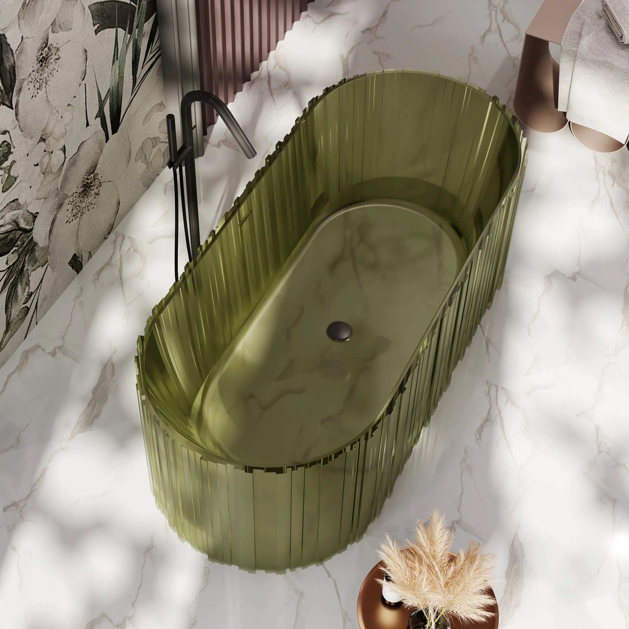 MRT88851 Geriffelte, breite ovale freistehende Badewanne | MonBlari