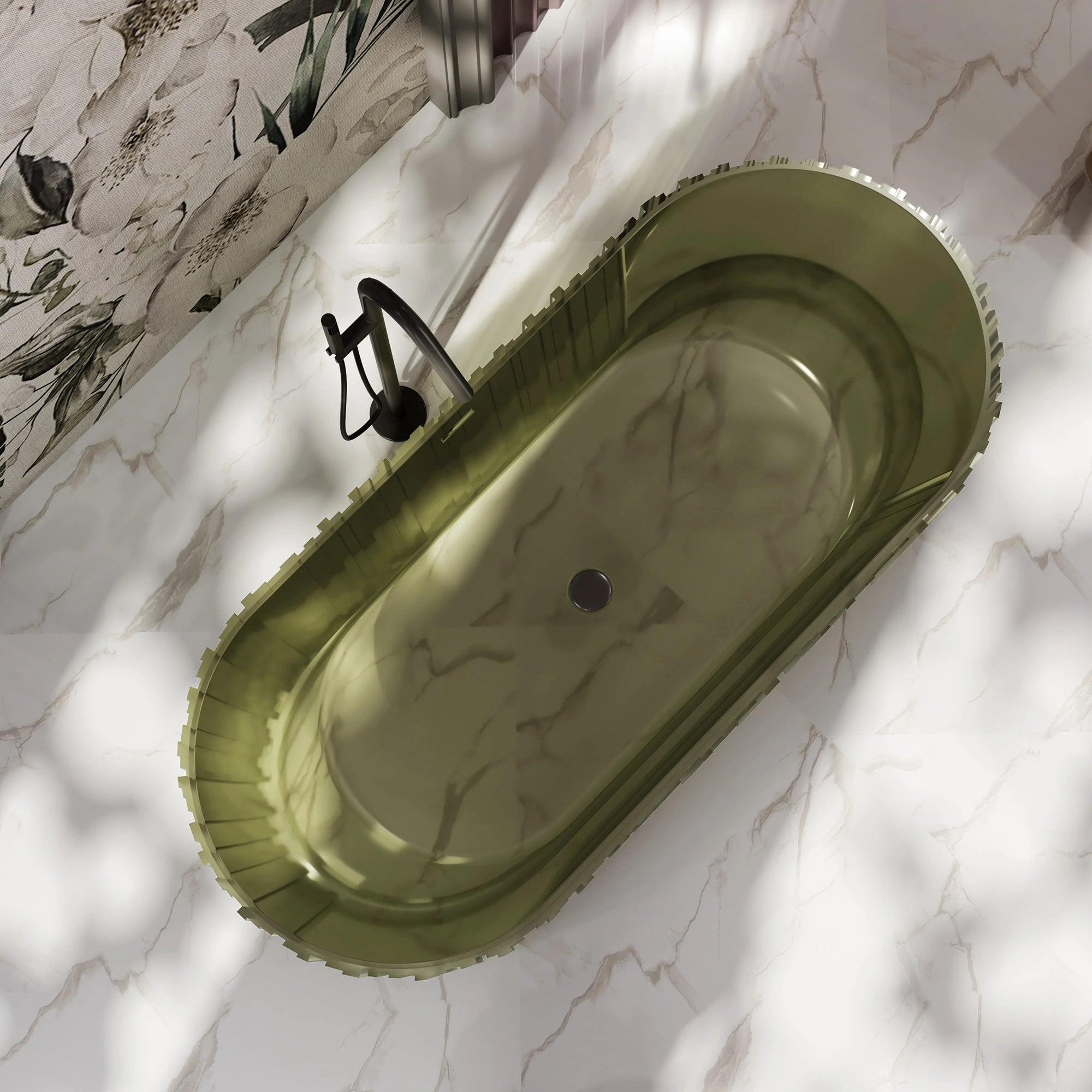 MRT88851 Geriffelte, breite ovale freistehende Badewanne | MonBlari