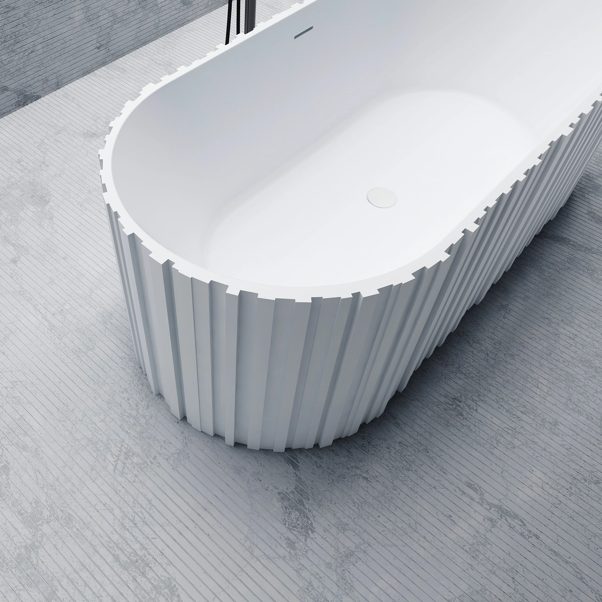 MR88851 Fluted Oval Freestanding Bath | MonBlari Left Side Top View Close-up