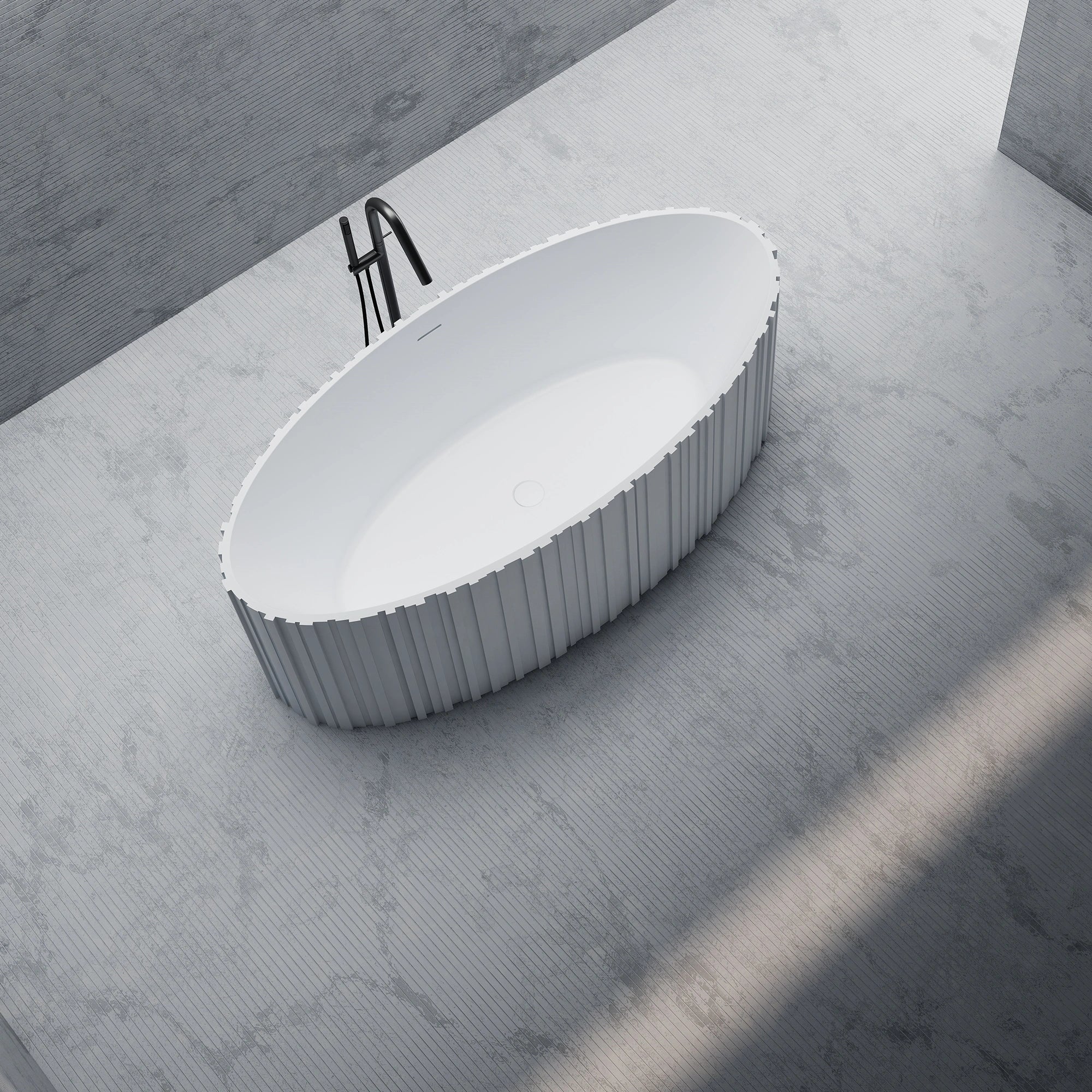MR88857 Fluted Long Oval Freestanding Bath Left Side Top View Close-up