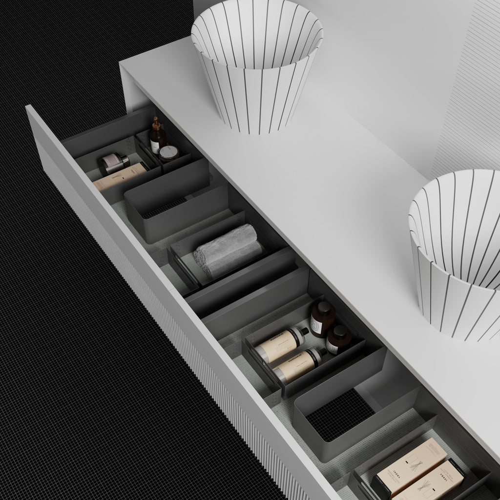 MonBlariSWINGSeriesMatteWhite_MoonstoneGreyBathroomCabinetSetDiagonalViewClose-up-Scenario