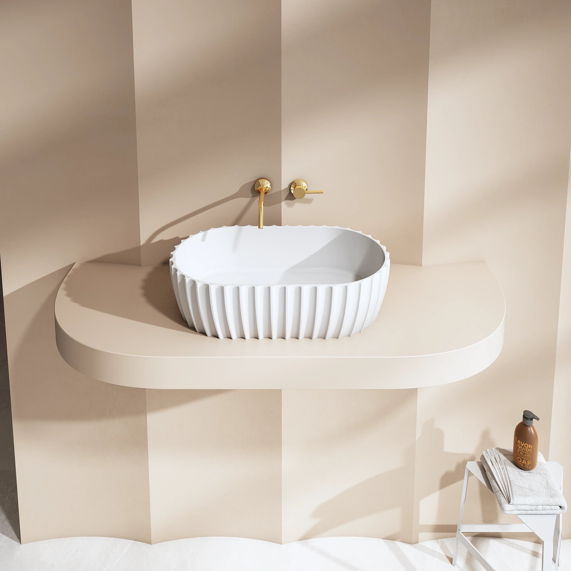 MonBlari A8871 Contemporary Fluted Oval Countertop Basin Front Top View