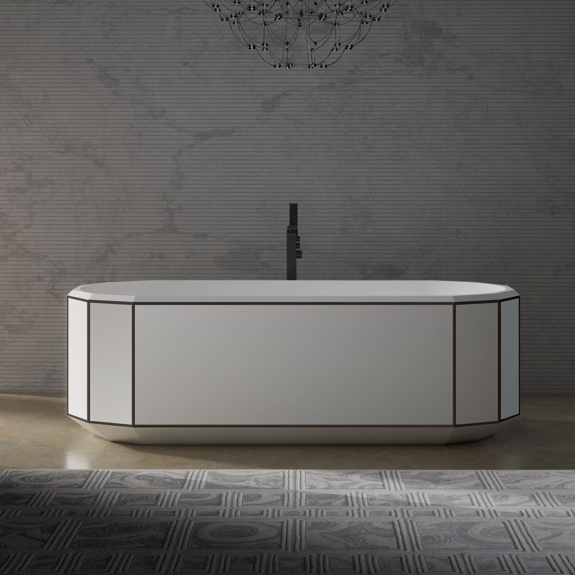 MonBlari BERYL Series Bath With Black Rim Front View Panorama-1700x750x550mm-Scenario