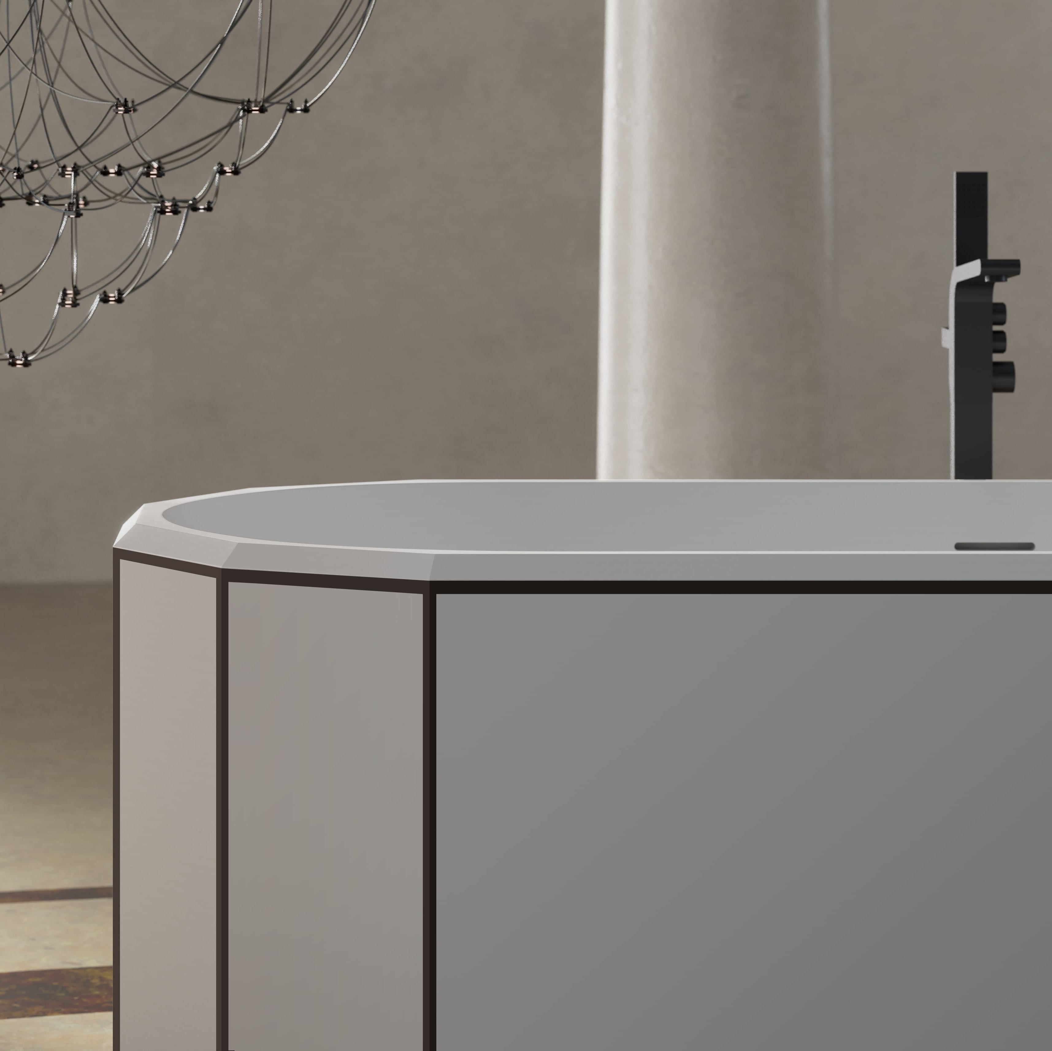 MonBlari BERYL Series Bath with Black Rim Diagonal Front View Close-up-1700x750x550mm-Scenario