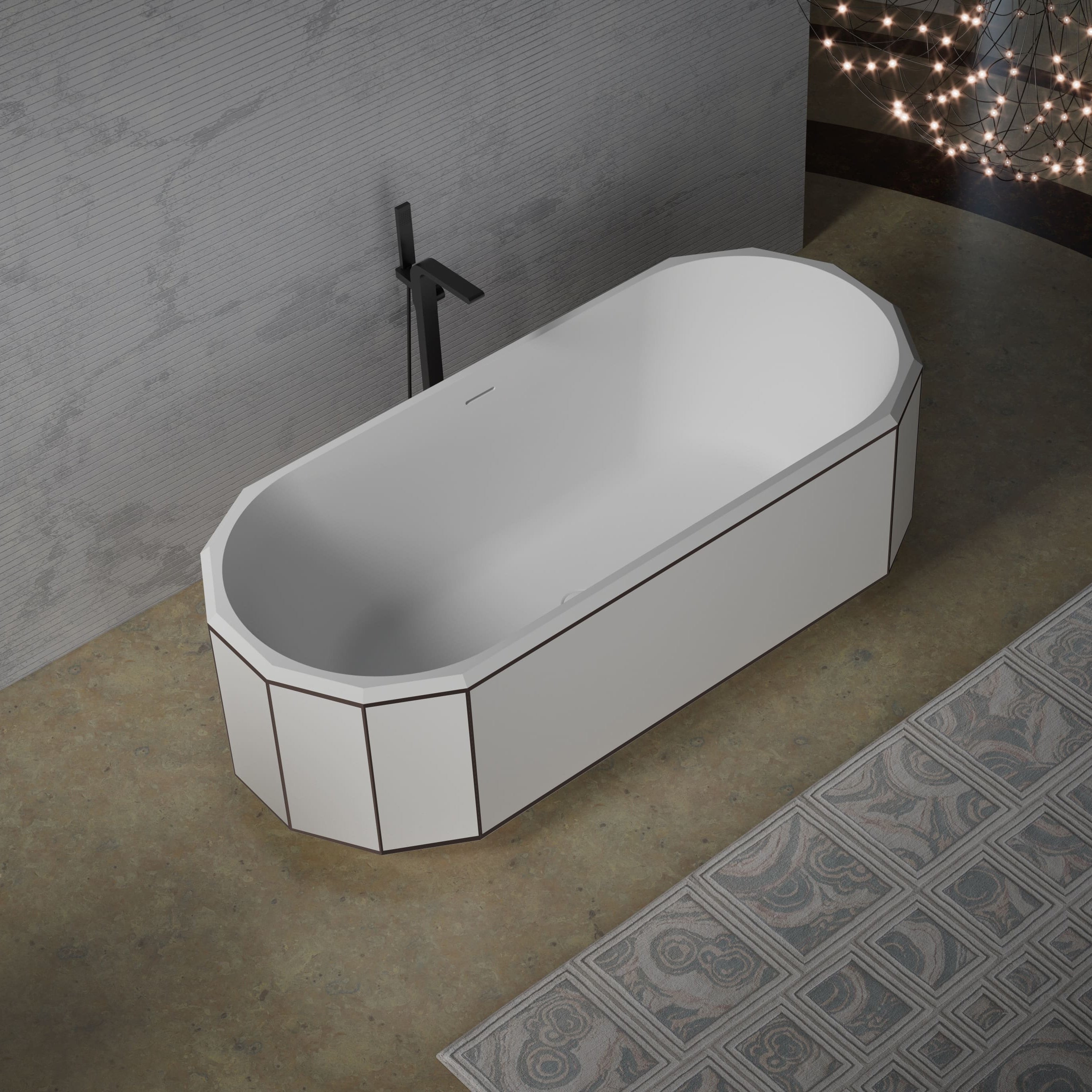 MonBlari BERYL Series Bath With Black Rim Diagonal Top View Panorama-1700x750x550mm-Scenario