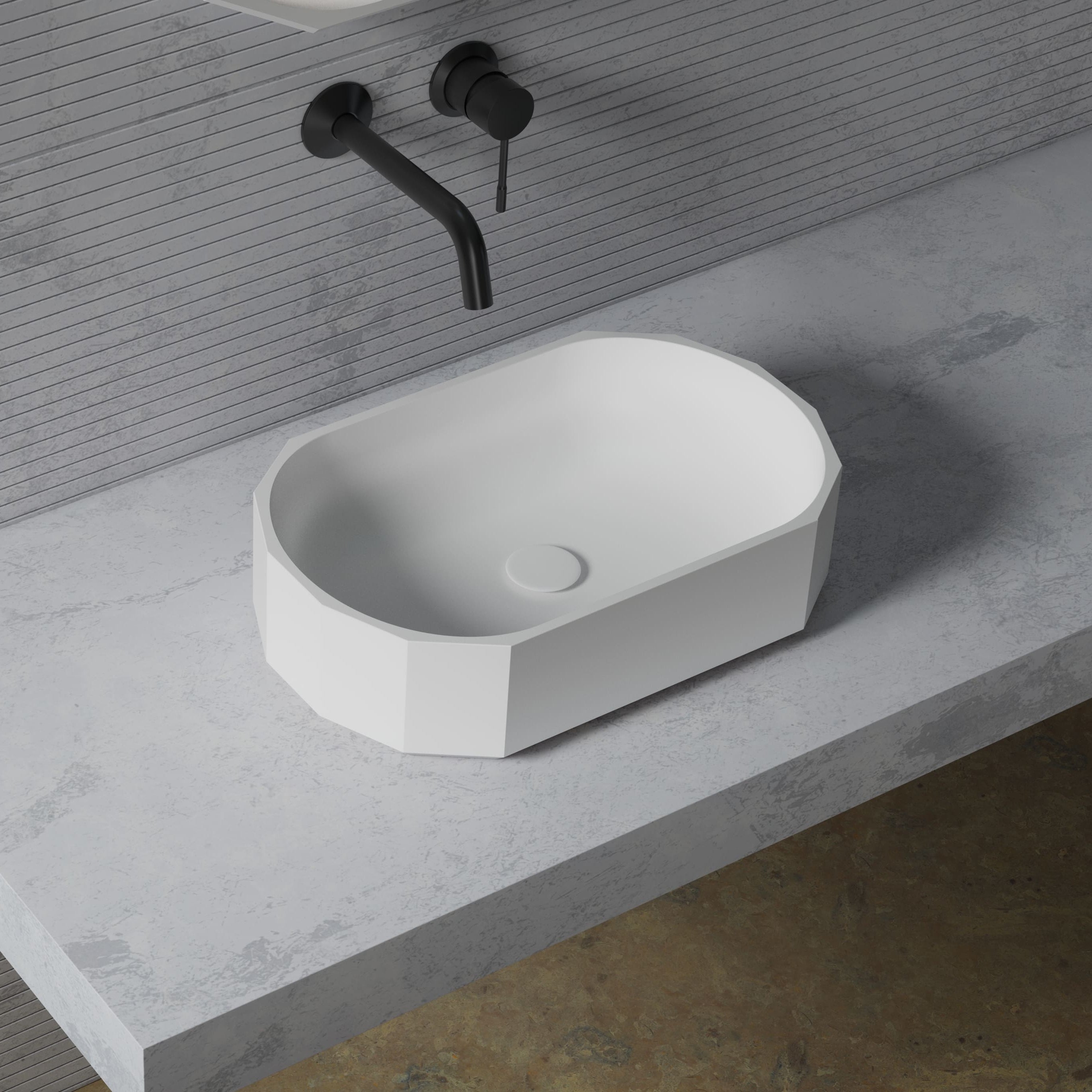 MonBlari BERYL Series Countertop Basin Diagonal Top View Panorama-500x320x135mm