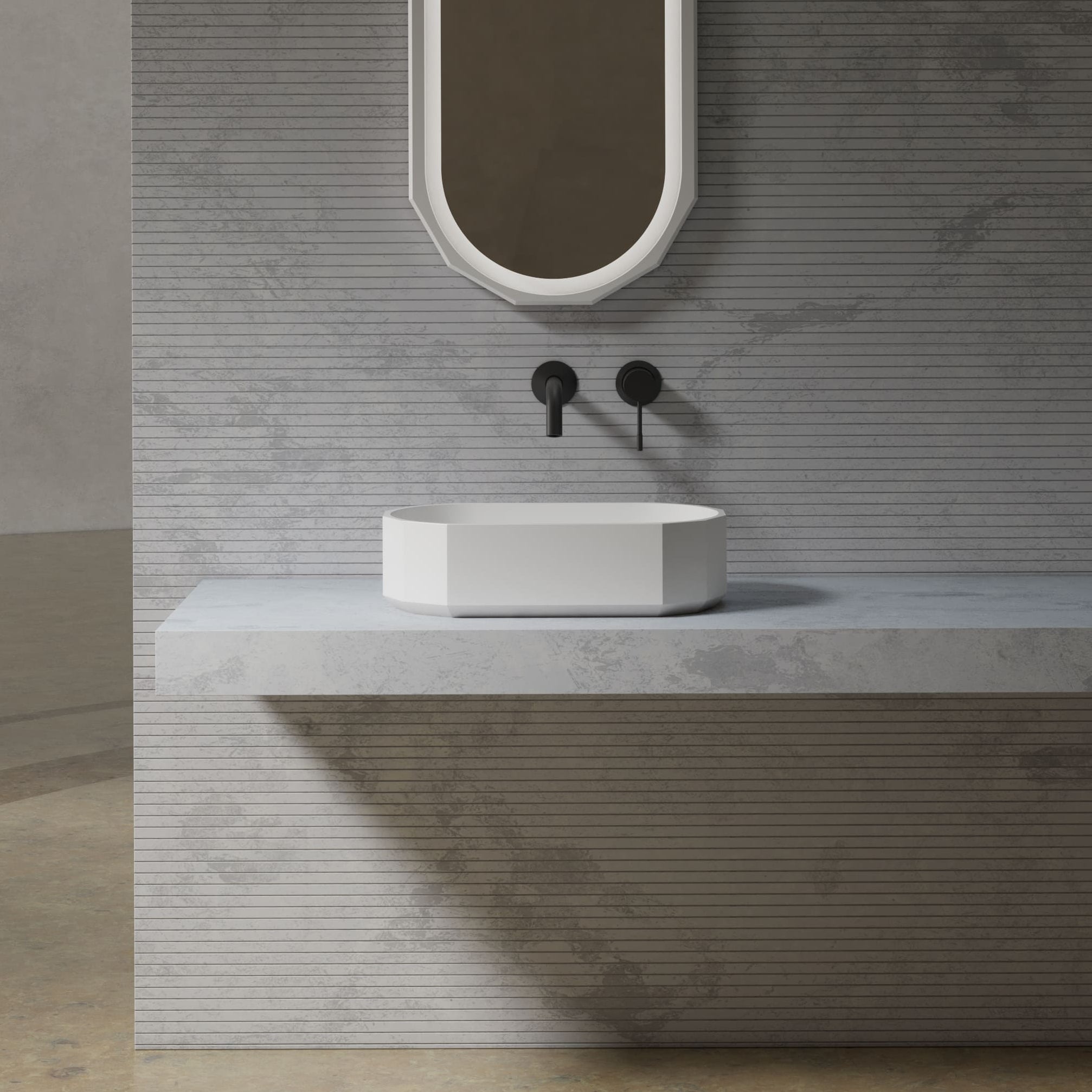 MonBlari BERYL Series Countertop Basin Front View Panorama-600x350x160mm-Scenario
