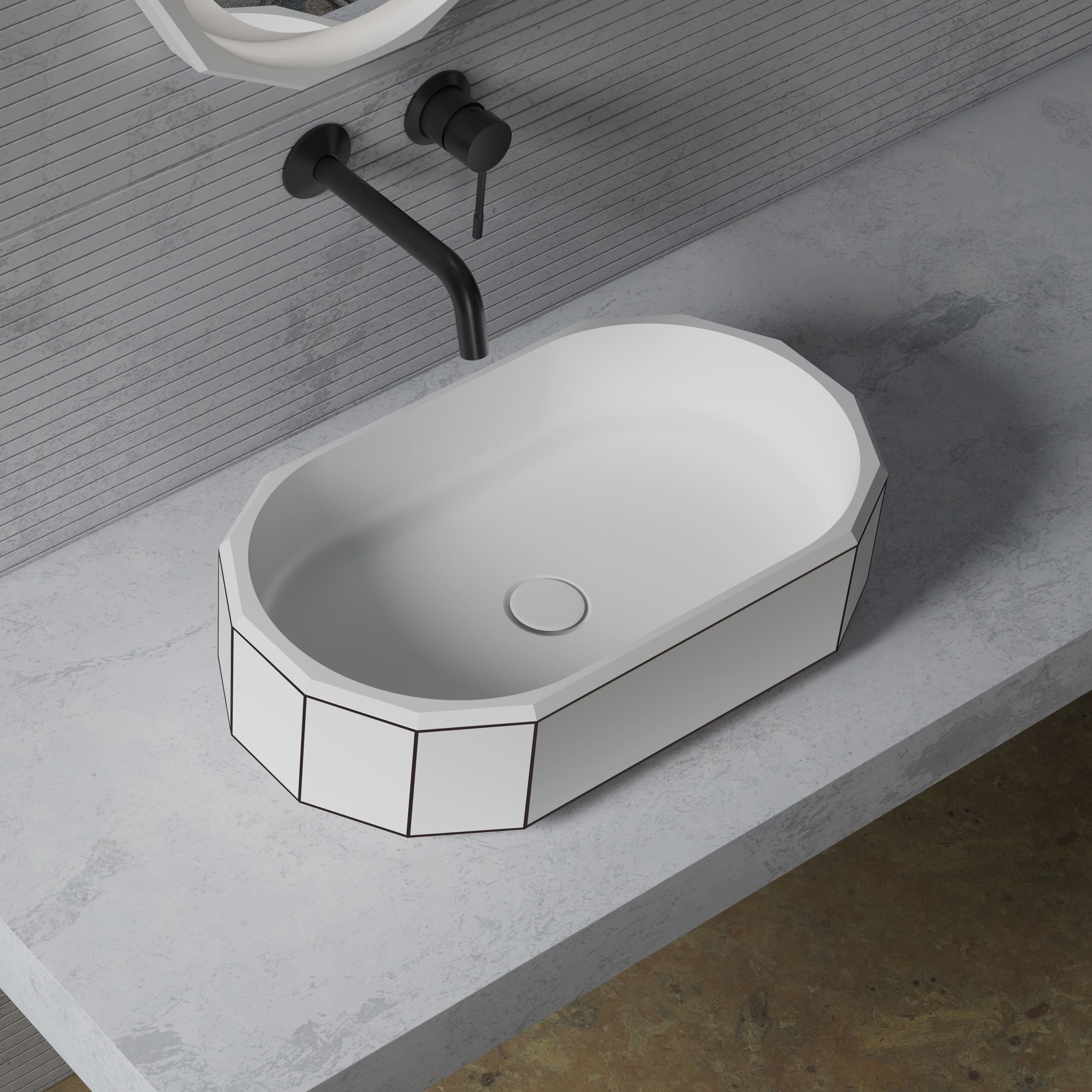 MonBlari BERYL Series Countertop Basin with Black Rim Diagonal Top View Panorama-600x350x160mm-Scenario