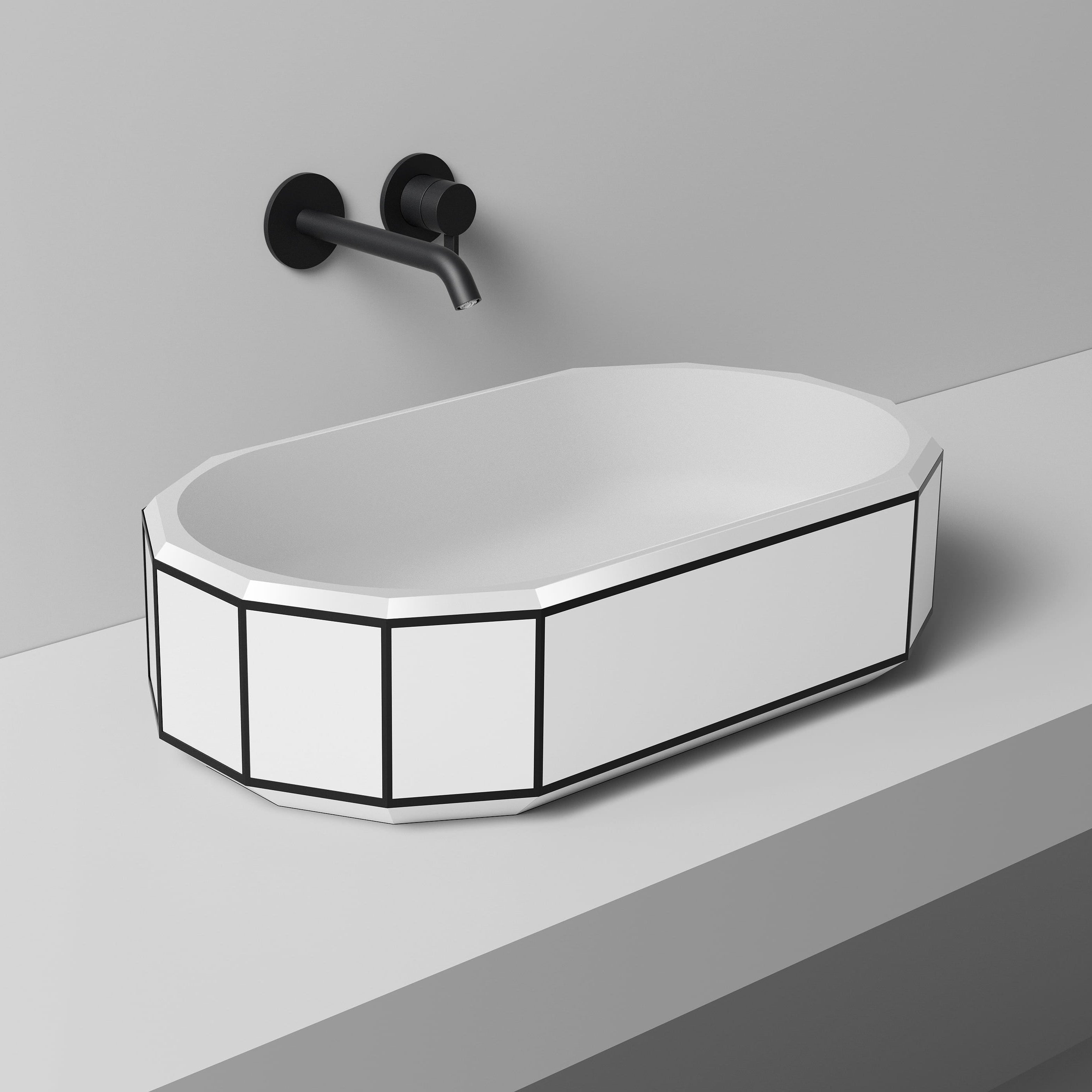 MonBlari BERYL Series Countertop Basin with Black Rim Diagonal Top View Panorama-600x350x160mm