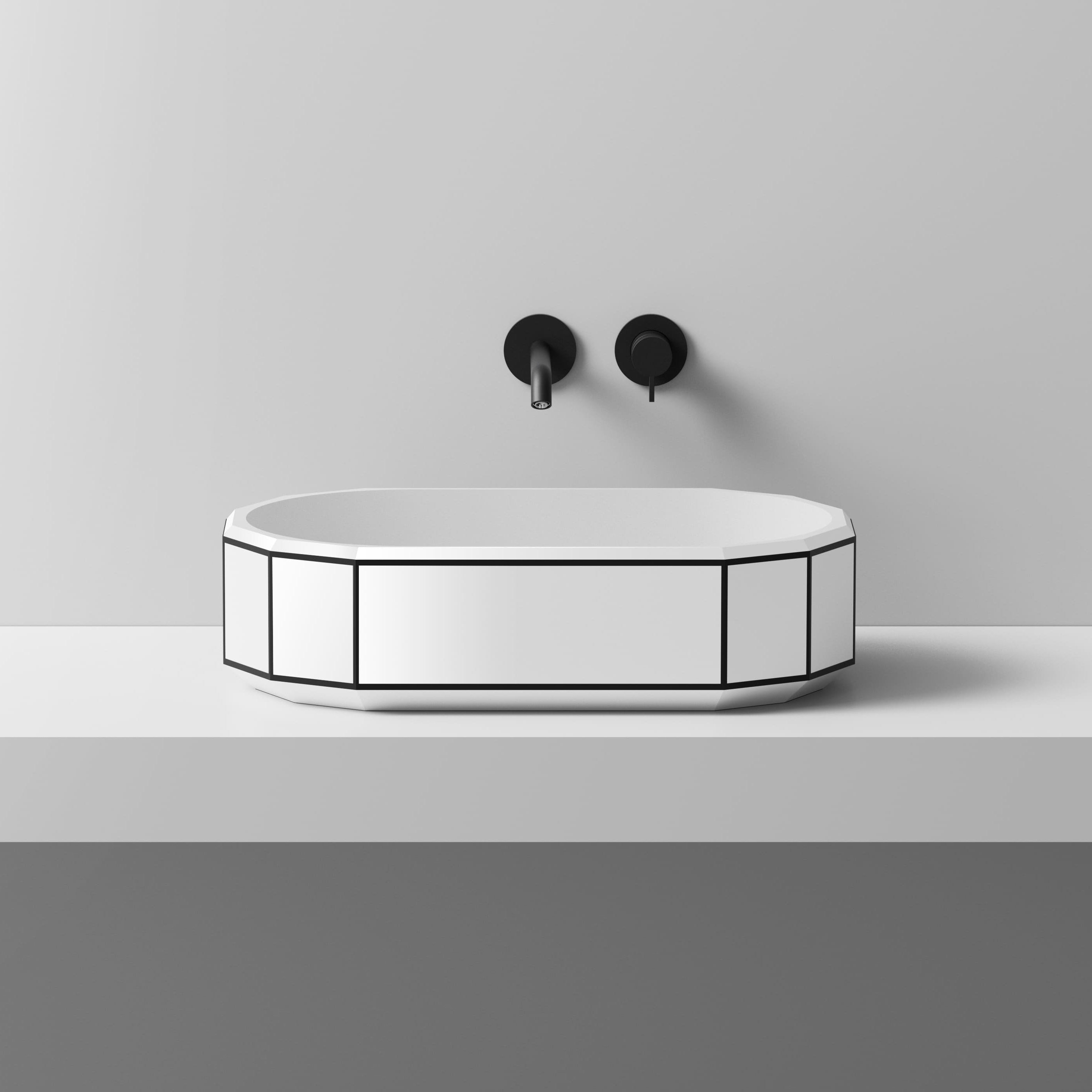 MonBlari BERYL Series Countertop Basin with Black Rim Front View Panorama-600x350x160mm