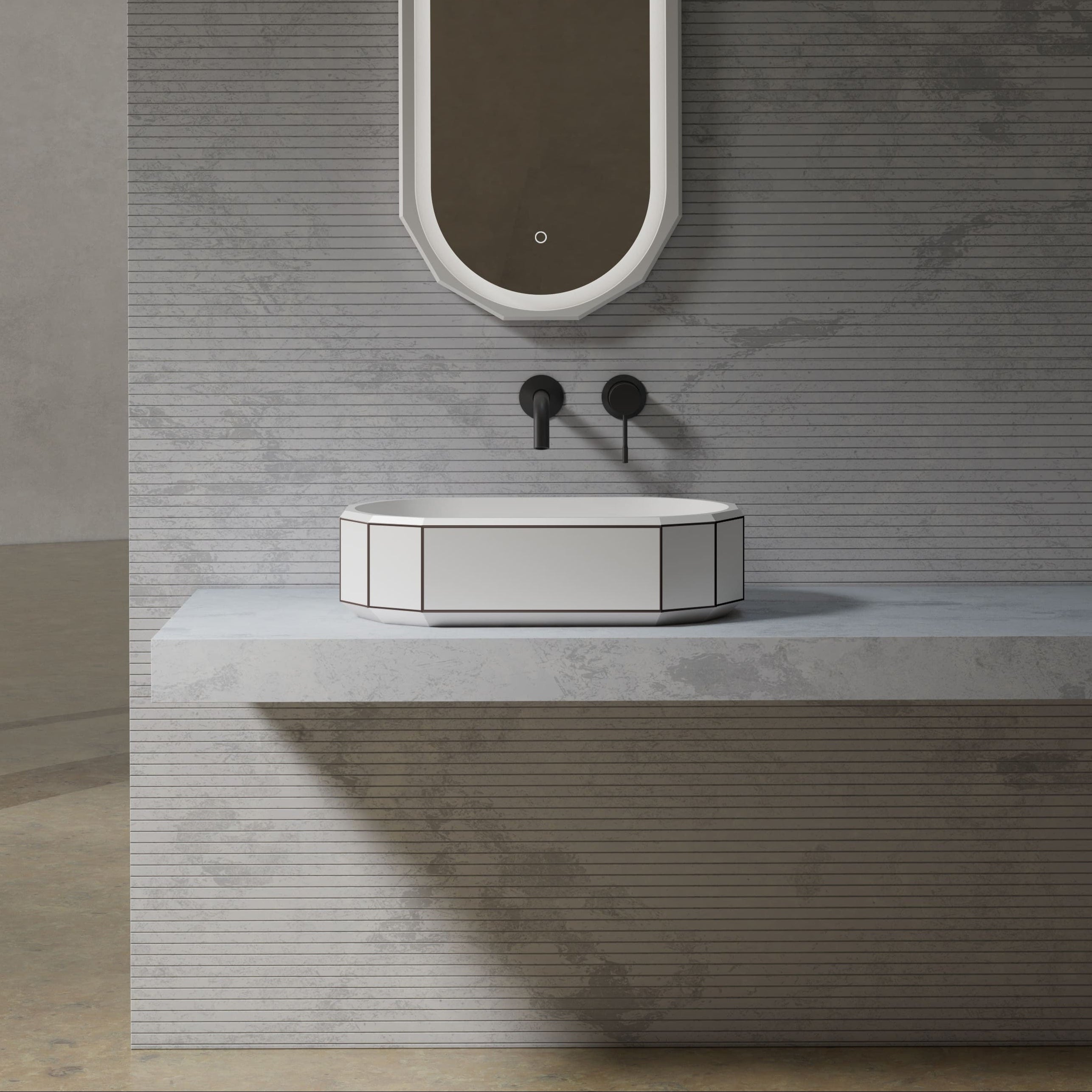 MonBlari BERYL Series Countertop Basin with Black Rim Front View Panorama-600x350x160mm－Scenario