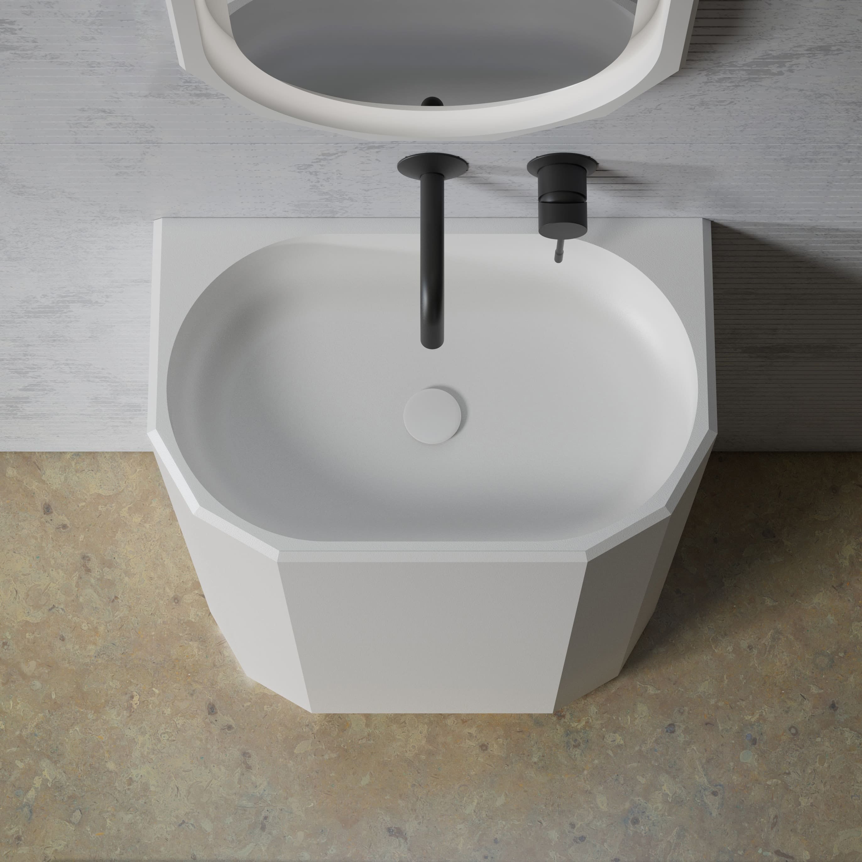 MonBlari BERYL Series Wall-Mounted Pedestal Basin Top View Panorama-600x600x900mm