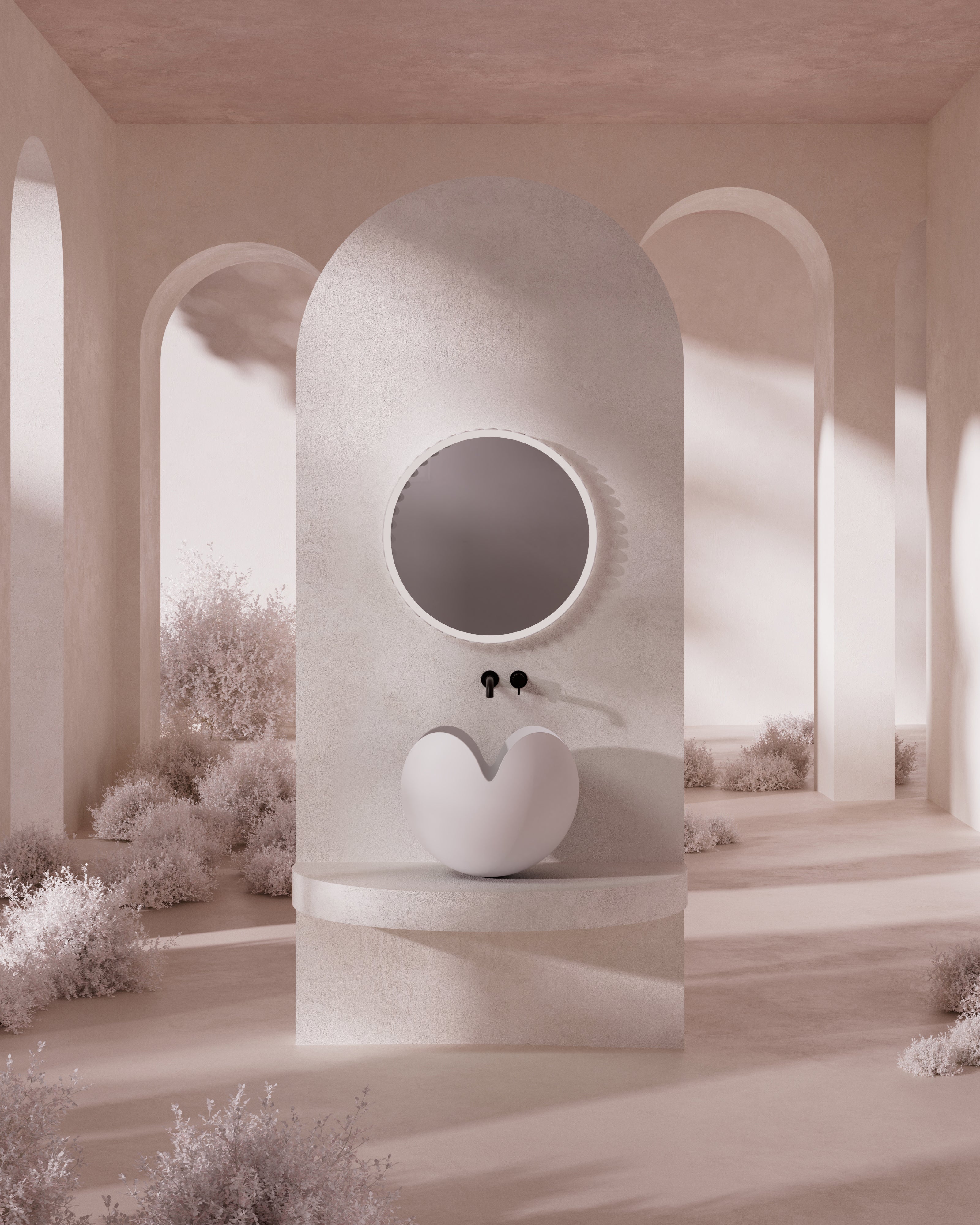 MonBlari FLOWER series bathroom basin – white bud shape front view Main image