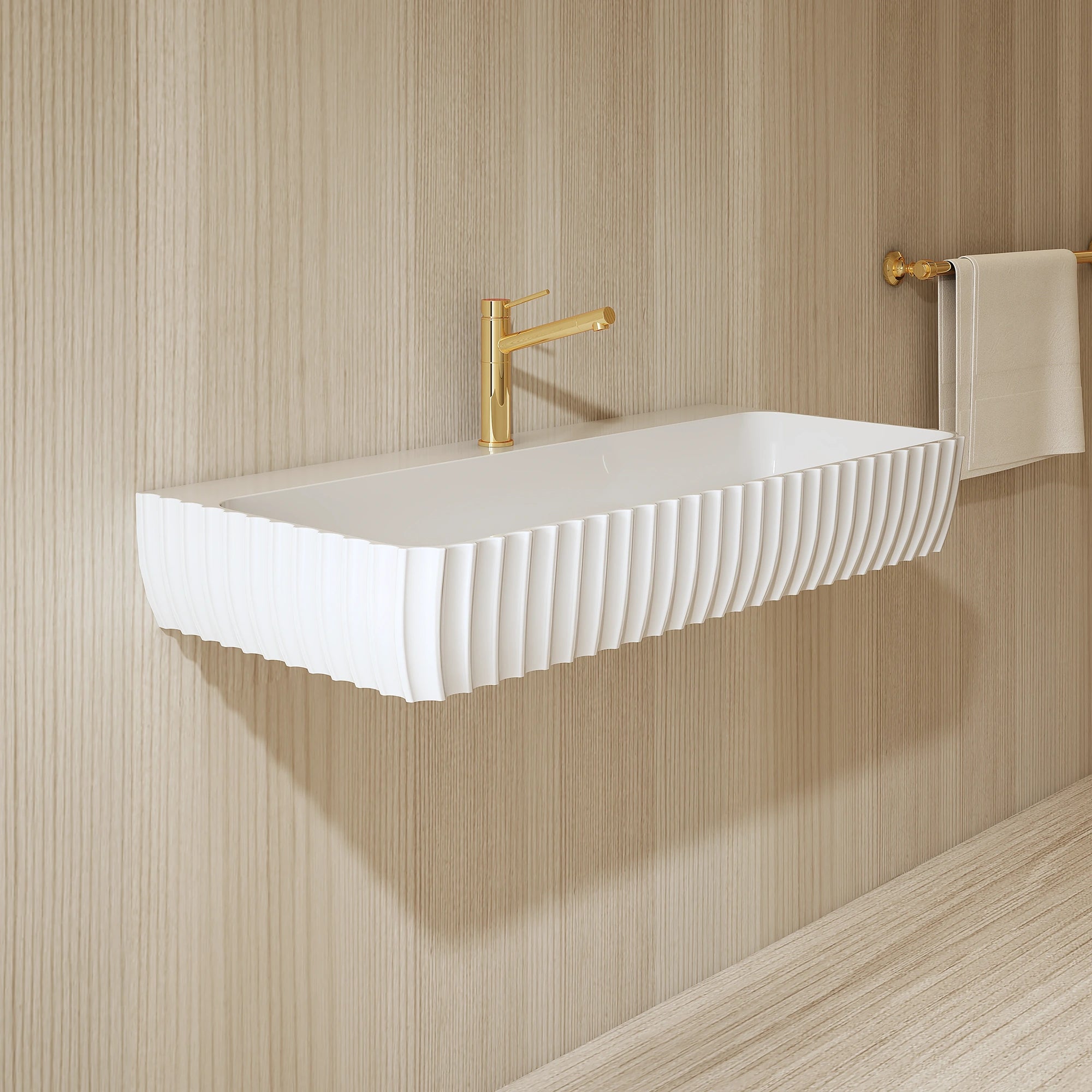 MonBlari G8876-1 Wall-Hung Fluted Basin Left Side View Close-up