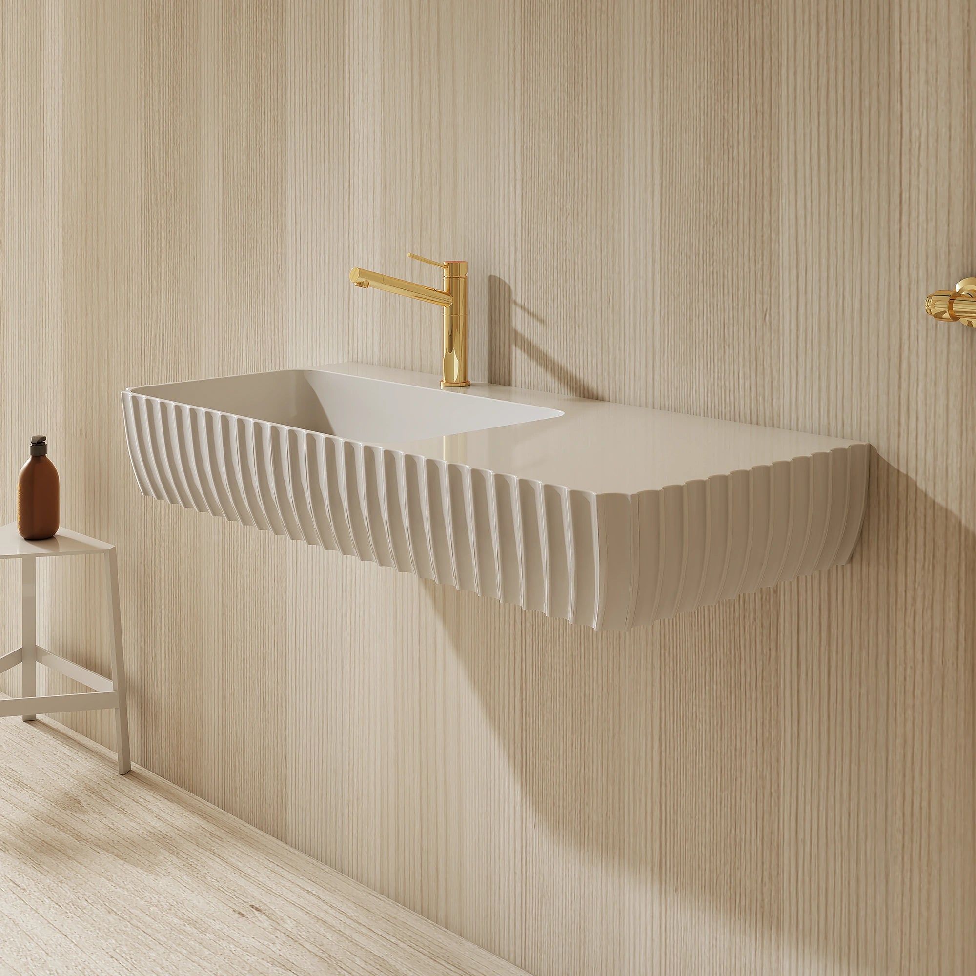 MonBlari G8876-3 Wall-Hung Fluted Basin Right Side View Close-up