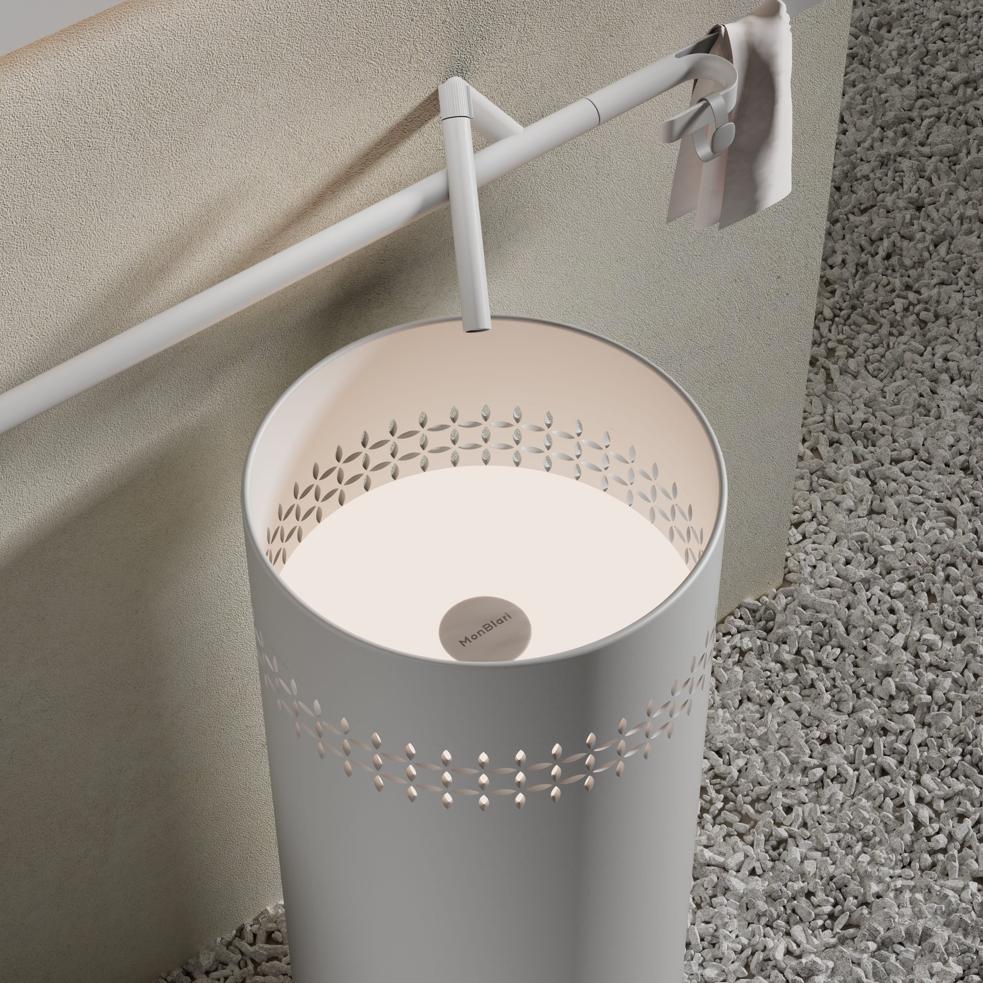 MonBlari LINGLONG Series Bathroom Pedestal Basin Diagonal View Close-up-Scenario