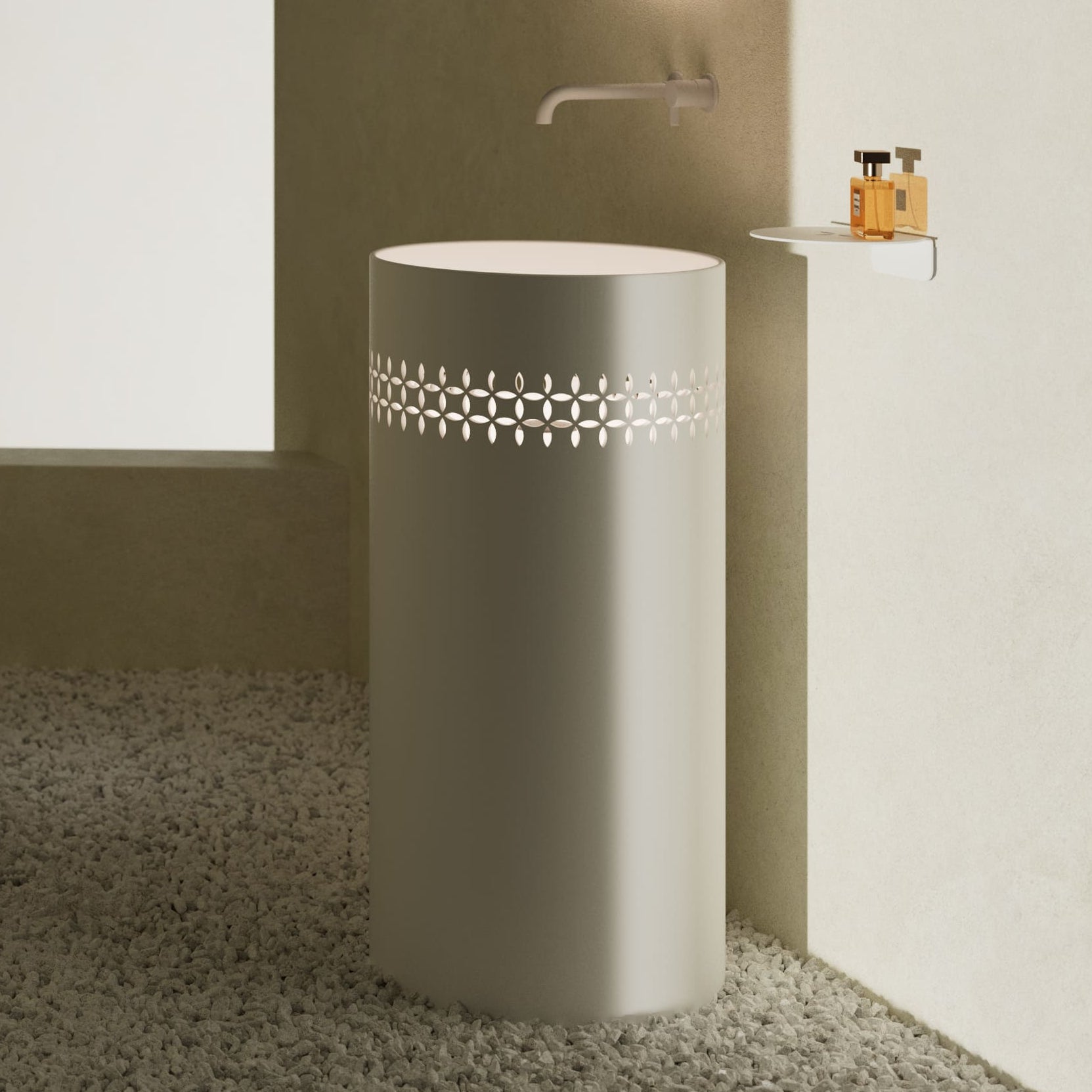 MonBlari LINGLONG Series Bathroom Pedestal Basin Diagonal View Panorama-Scenario