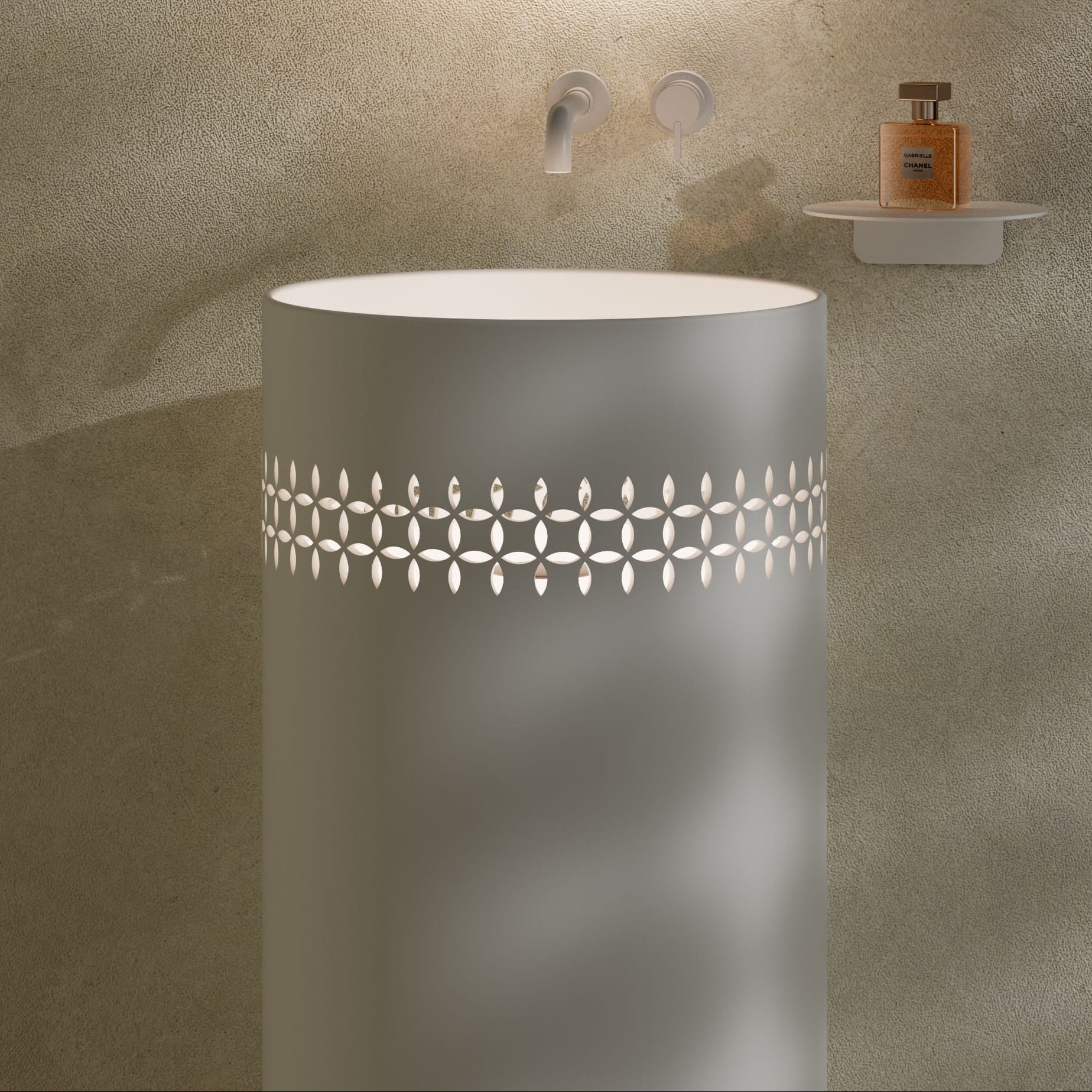 MonBlari LINGLONG Series Bathroom Pedestal Basin Front View Close-up-Scenario