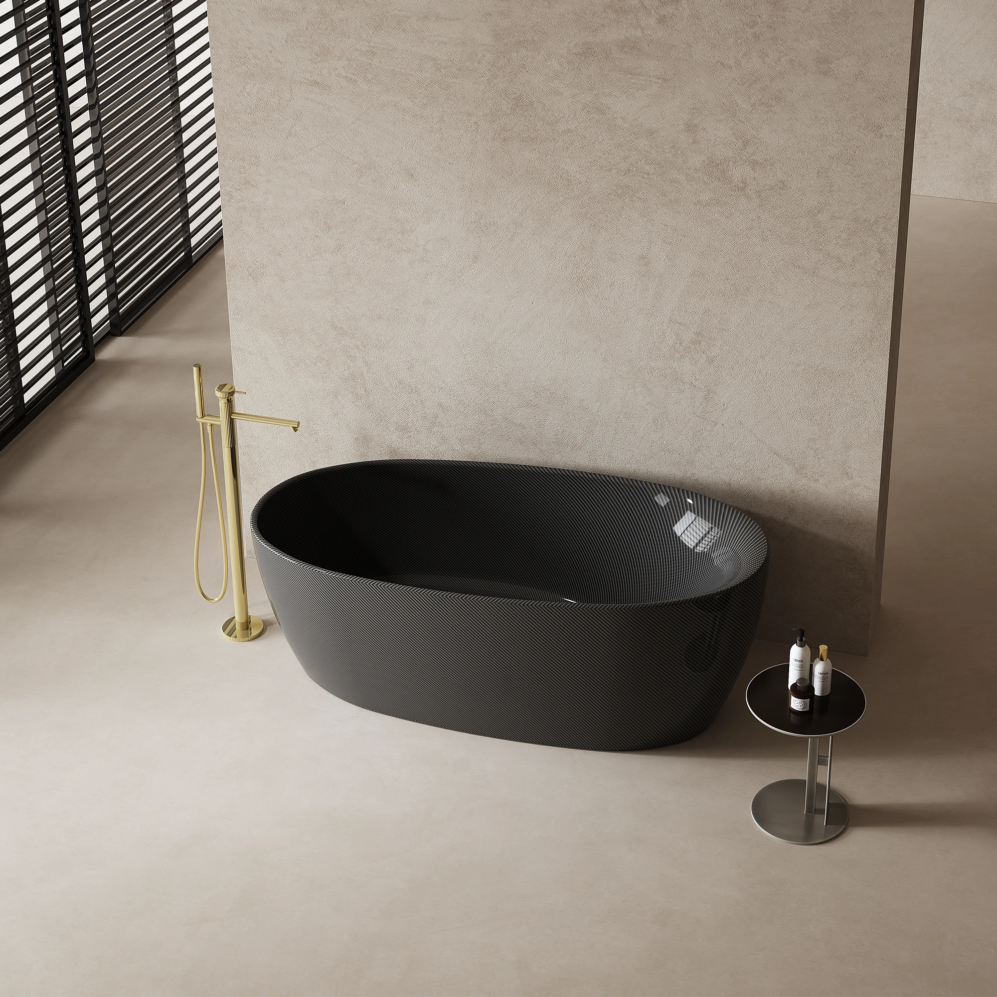 MonBlari Long Oval 99972 Carbon Fiber Bath Diagonal View