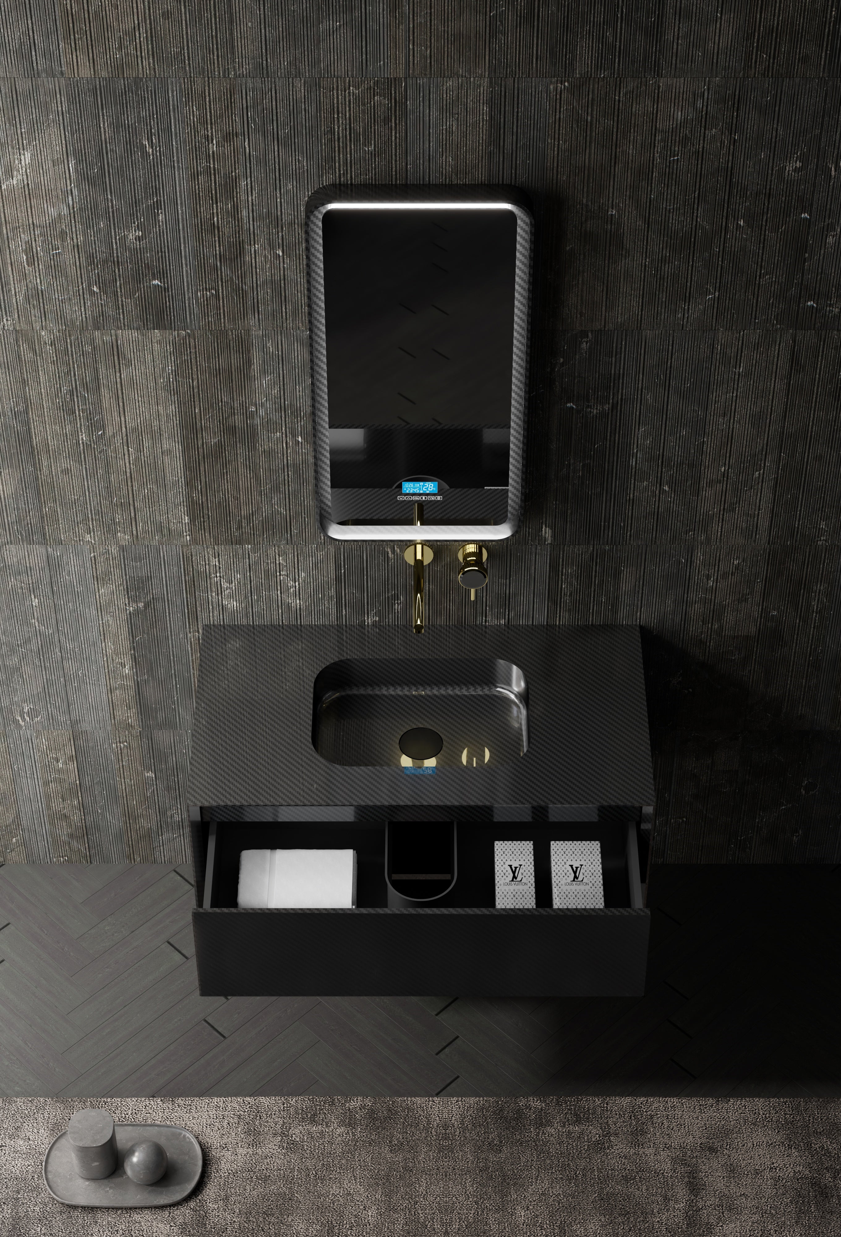 MonBlari MC-V9960 carbon fiber vanity units with mirror-900mm front view