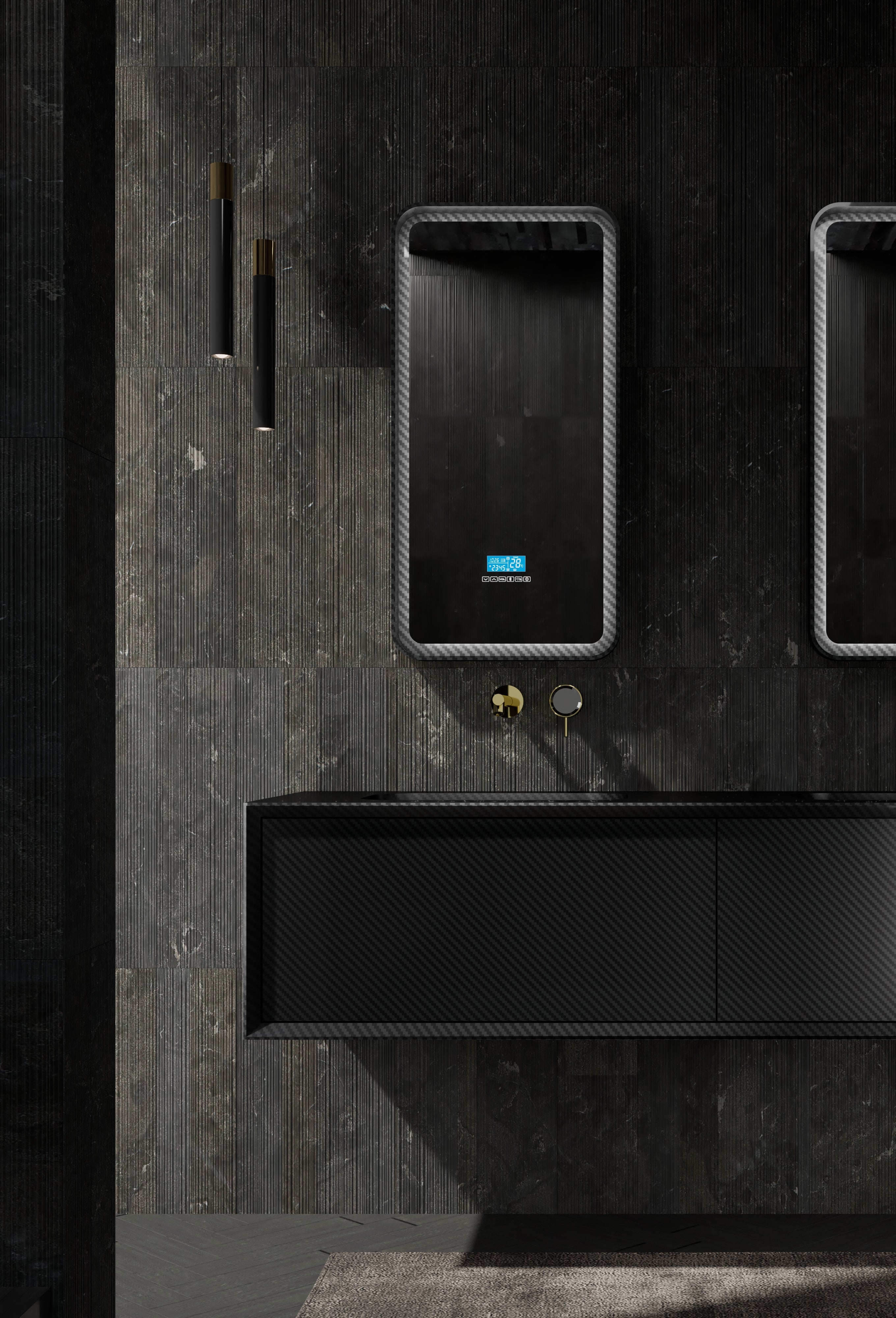 MonBlari MC-V9962 carbon fiber vanity units with mirror-1400mm front view close-up