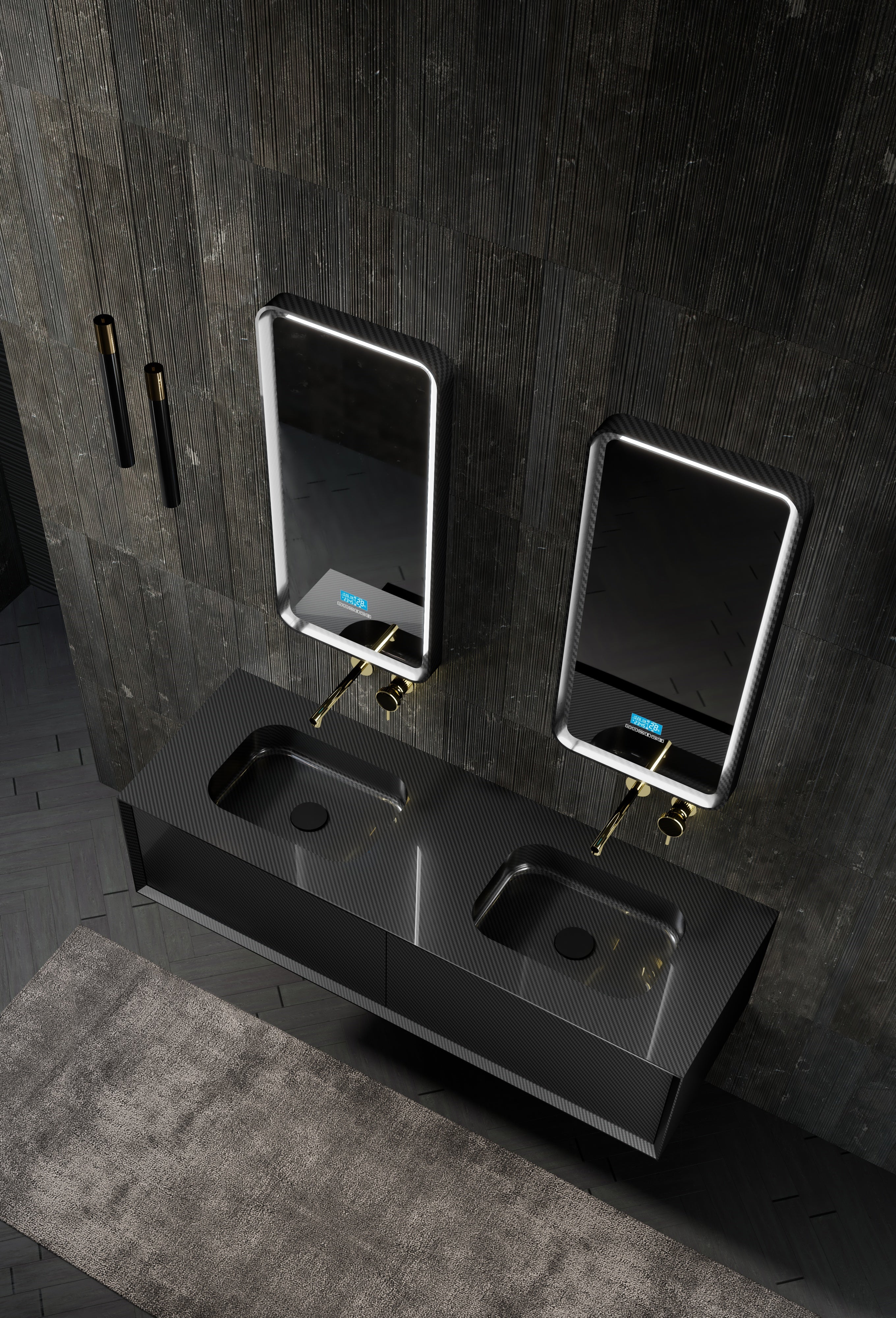 MonBlari MC-V9962 carbon fiber vanity units with mirror-1400mm top view