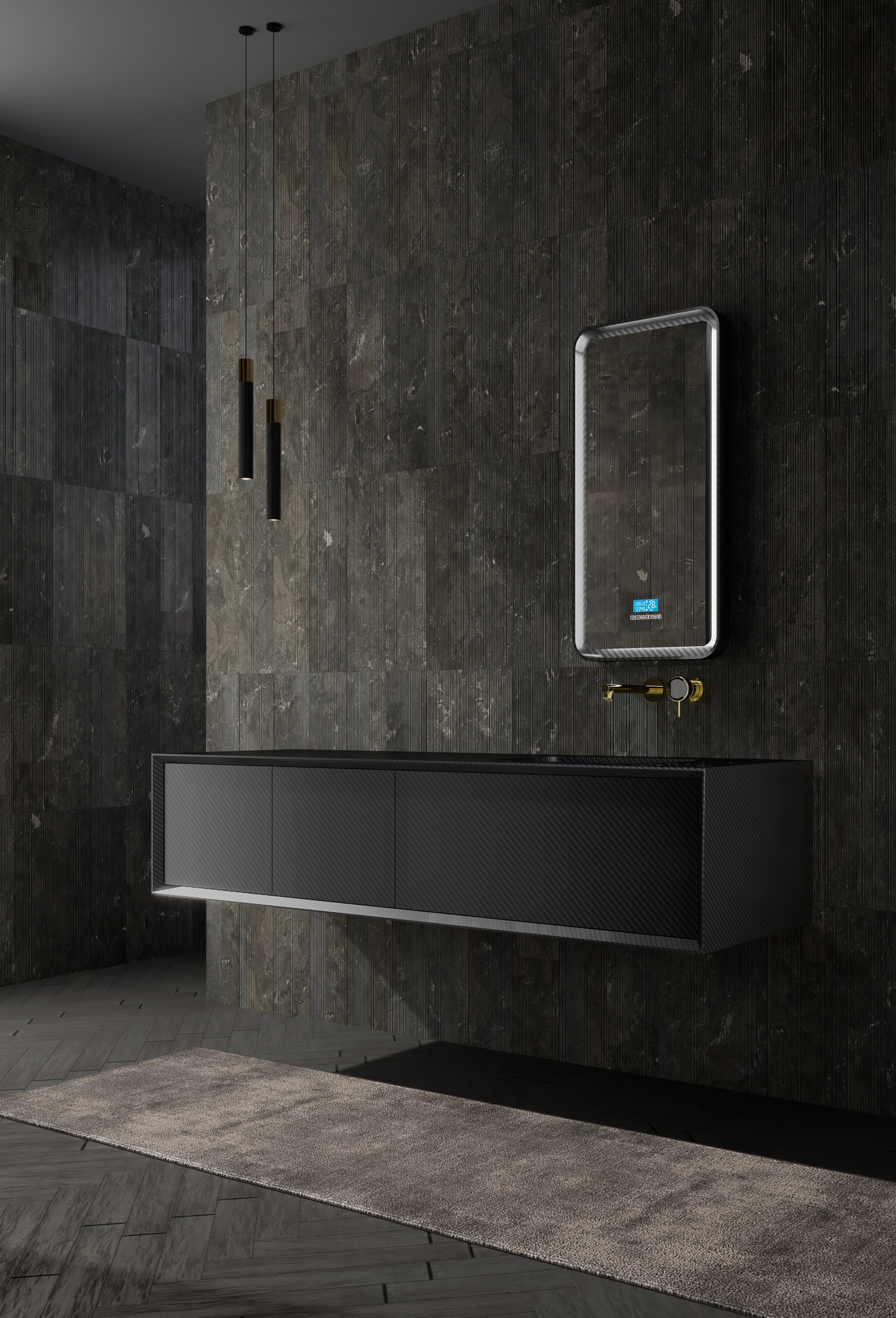 MonBlari MC-V9966 carbon fiber vanity unit with mirror-1600mm diagonal view