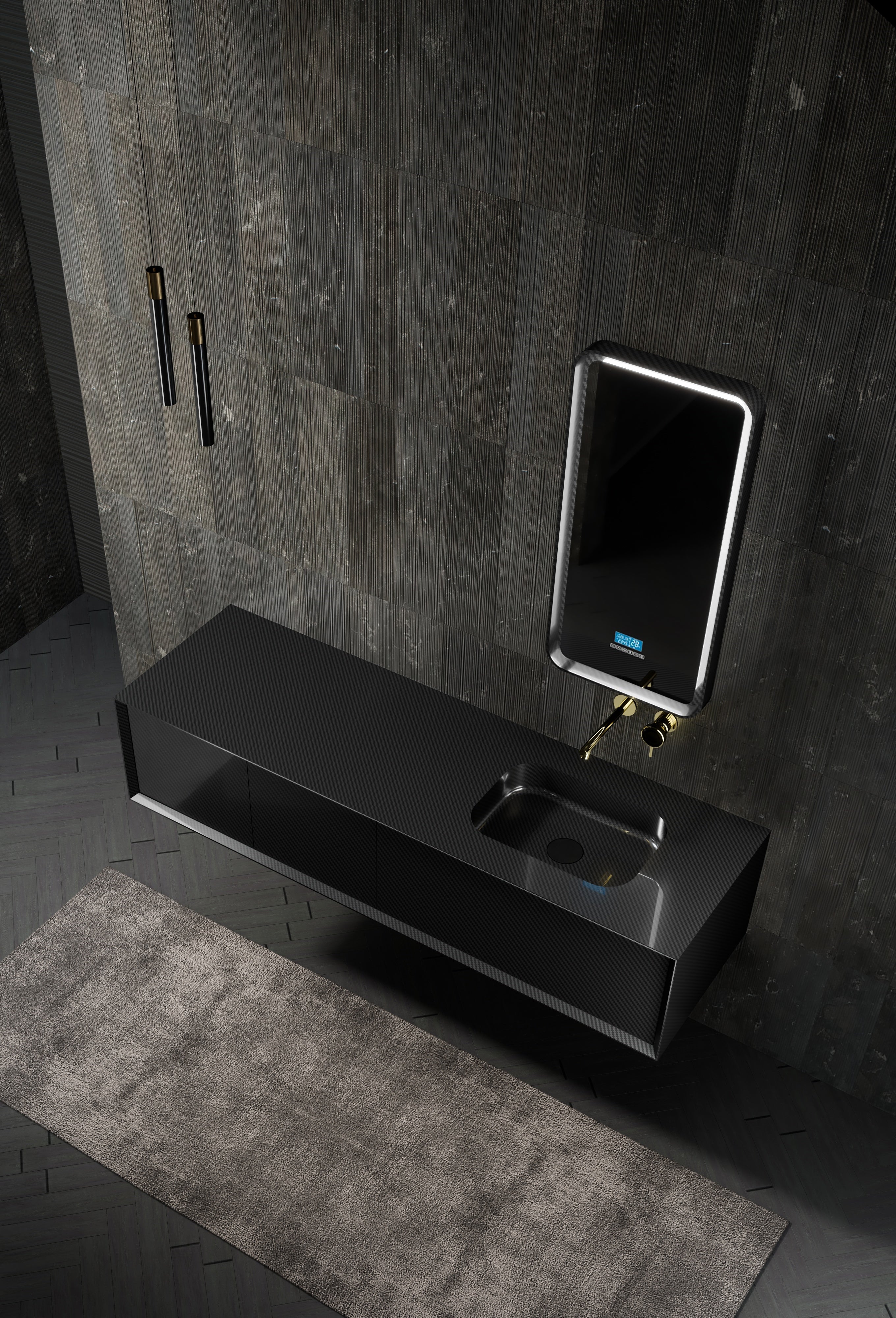 MonBlari MC-V9966 carbon fiber vanity unit with mirror-1800mm top view