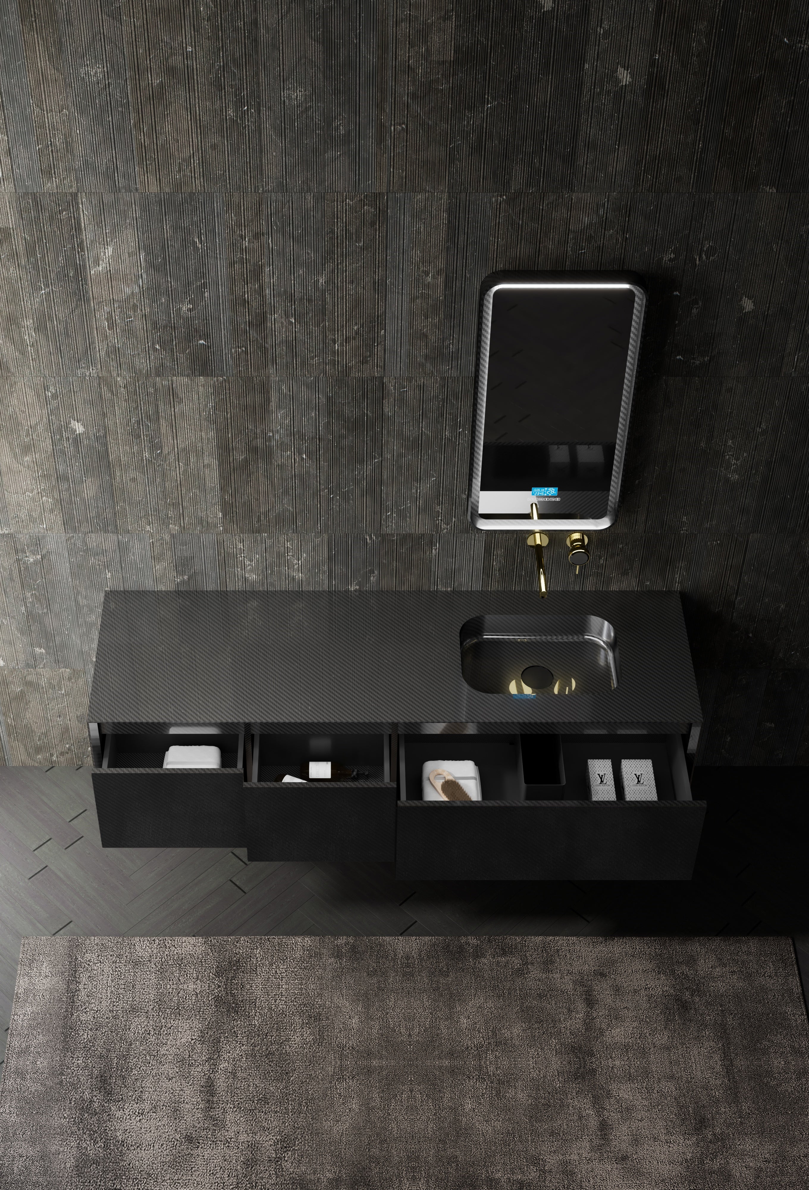 MonBlari MC-V9966 carbon fiber vanity unit with mirror-1800mm top view detail