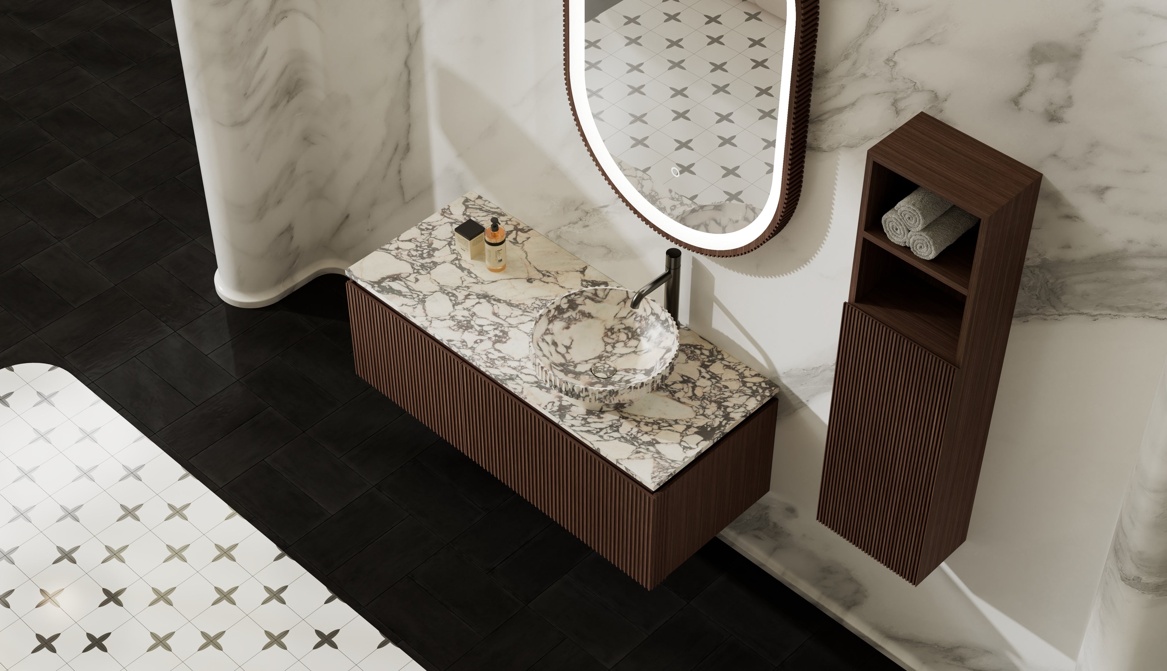 MonBlari MW-V0633M Vanity Unit with Mirror (1600mm) Diagonal Side Top View Close-up