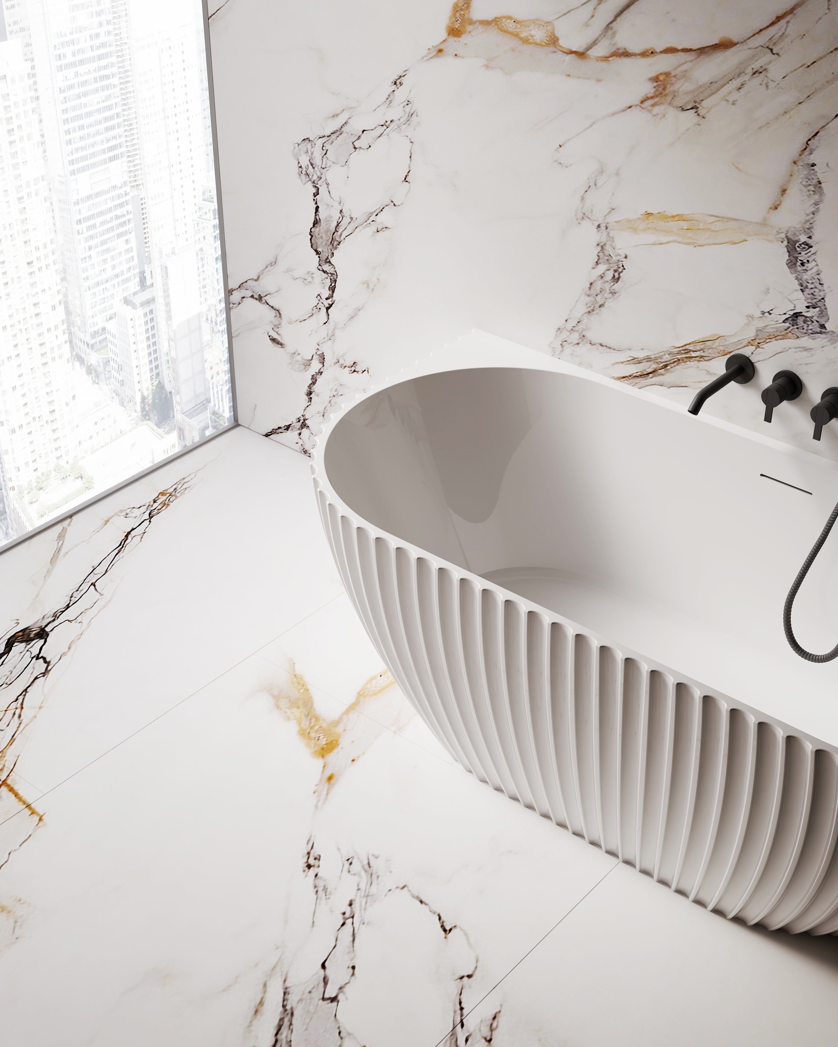 MonBlari MY-66616 Arc-shaped Wall-Mounted Bath Left Side View Close-up