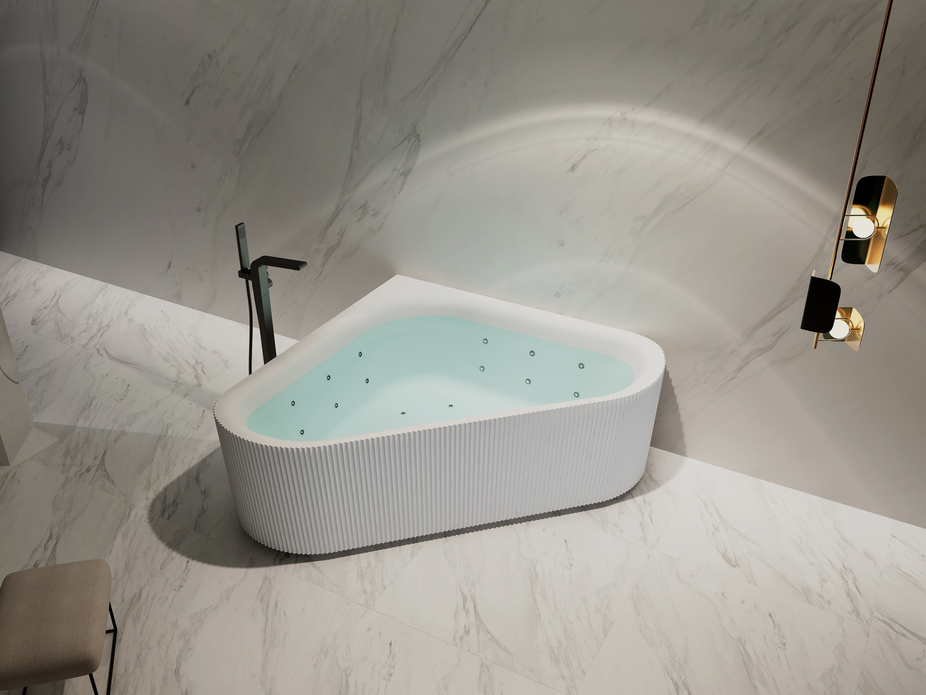 MonBlari TW-7197 solid surface triangle corner bath side top view