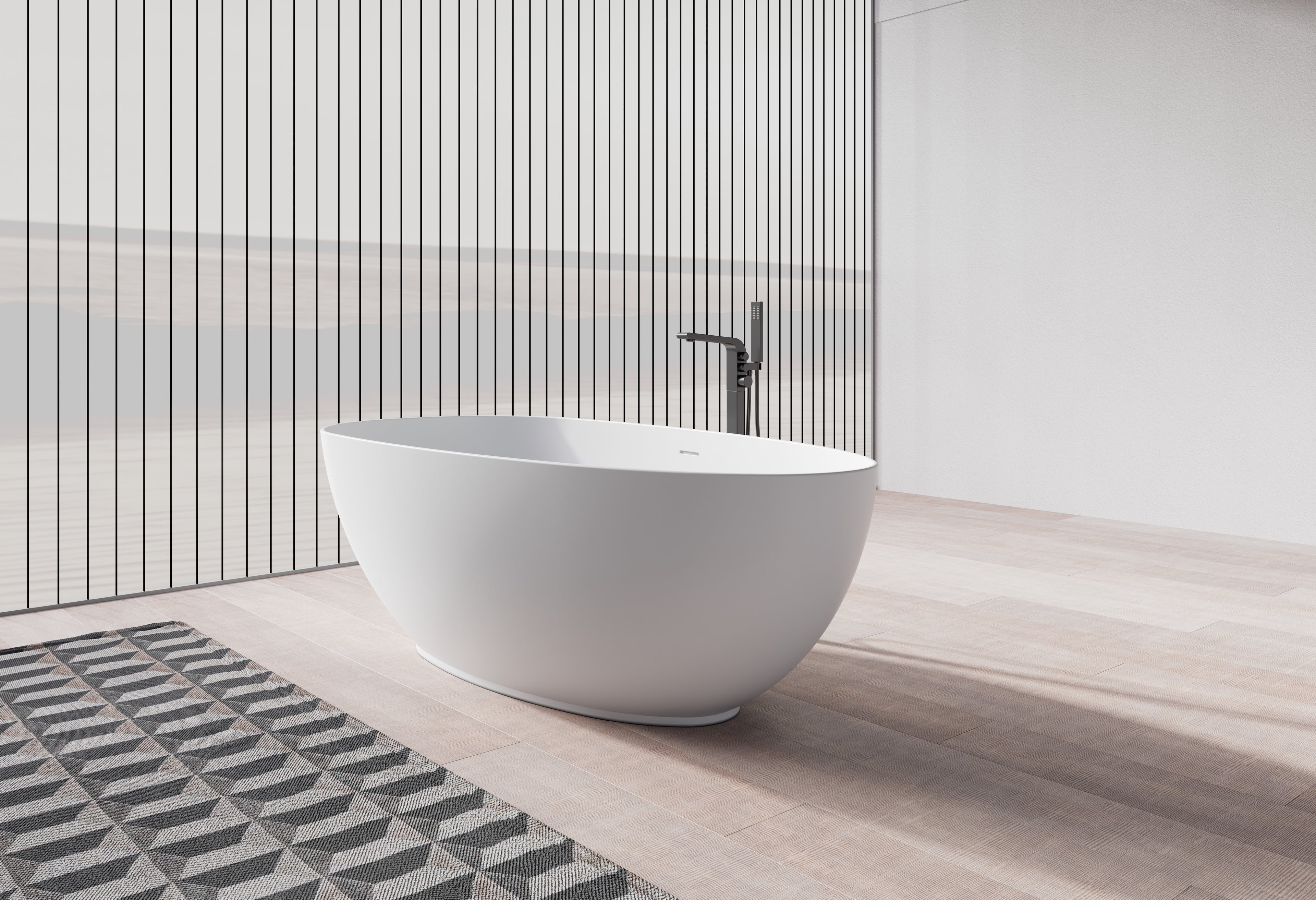 MonBlari TW-8001 Oval Solid Surface Stone Bath Side View