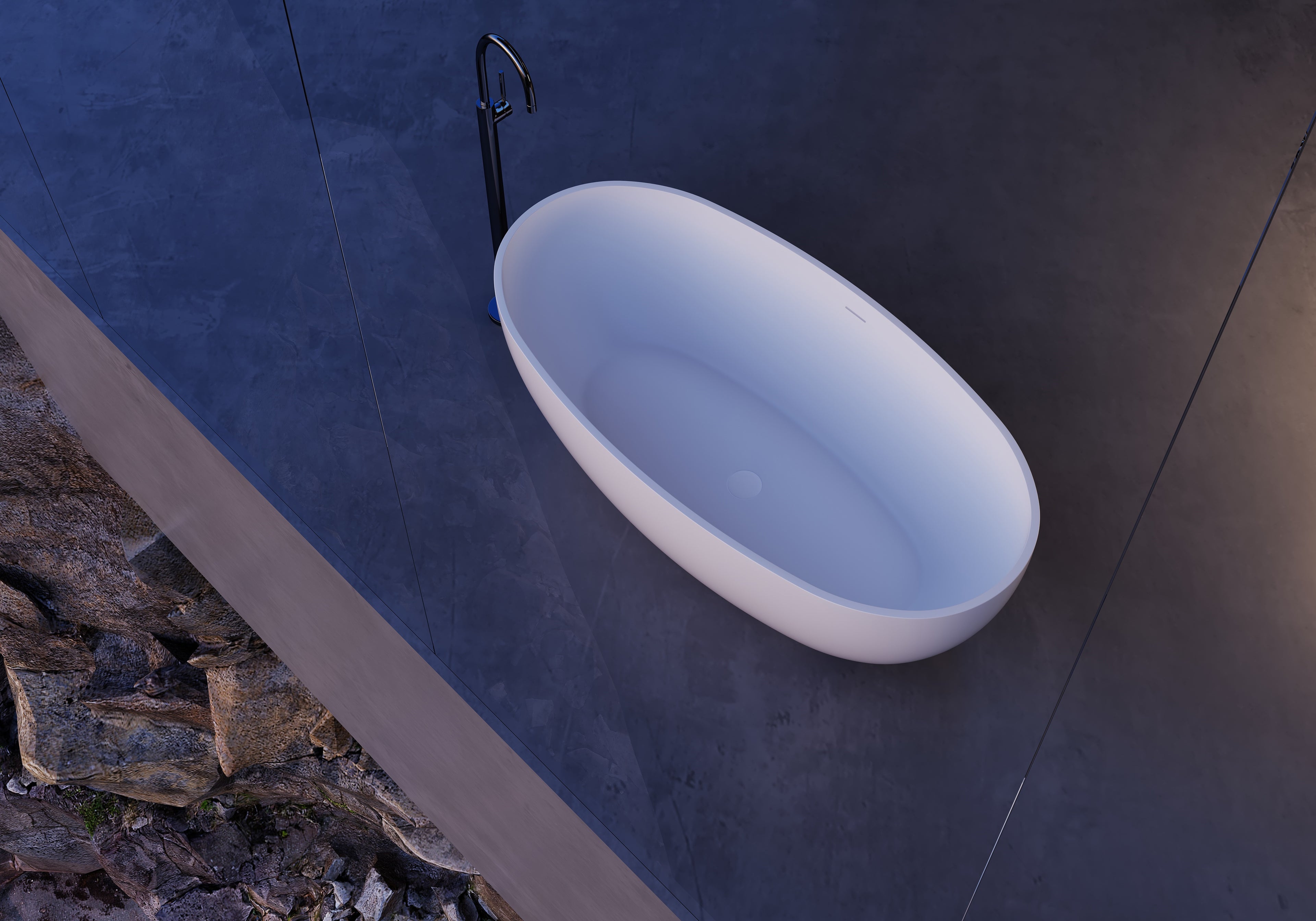 MonBlari TW-8607 solid surface freestanding bathtub top view detail