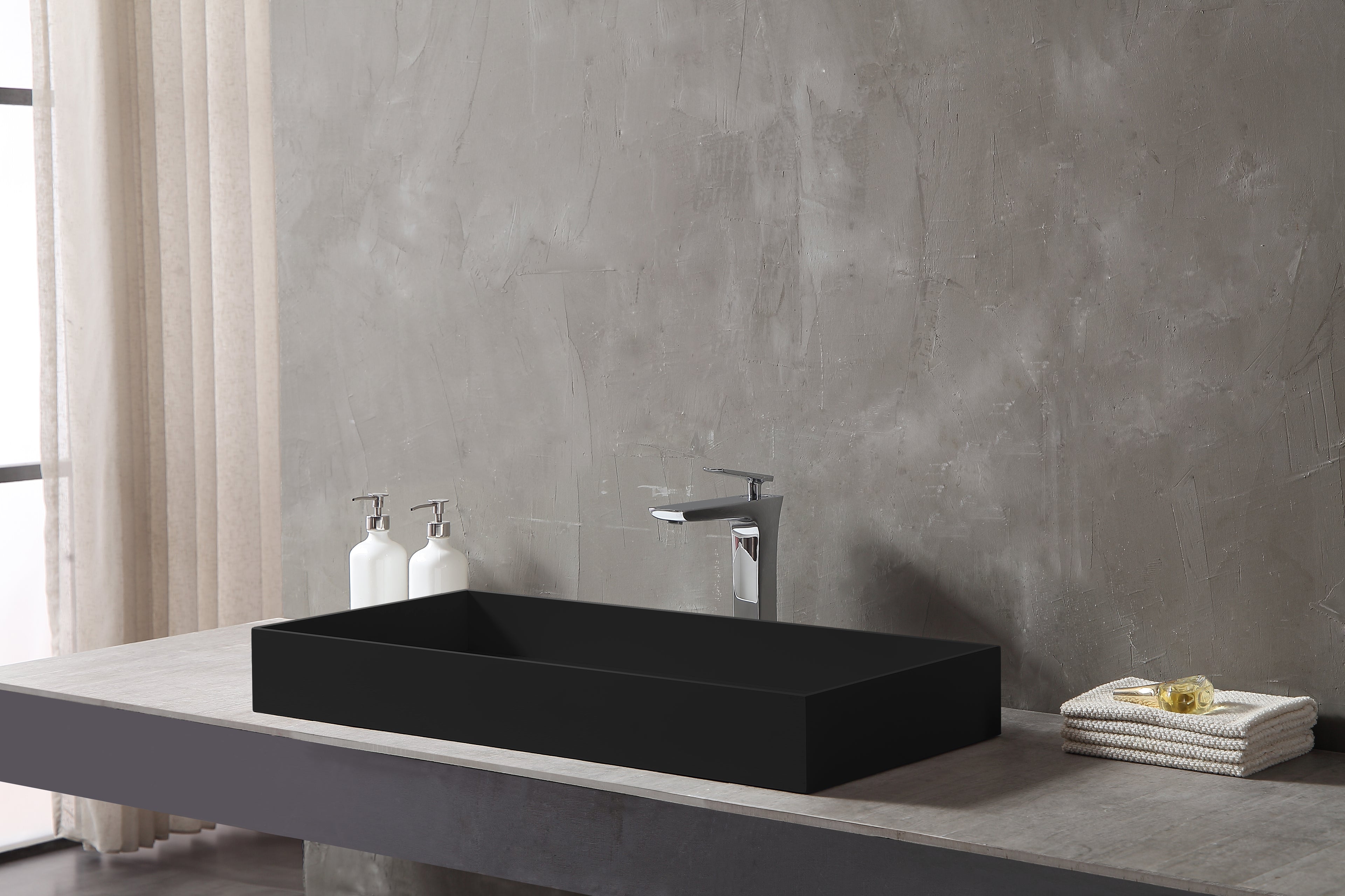 MonBlari TW-A112 rectangular black countertop basin side view