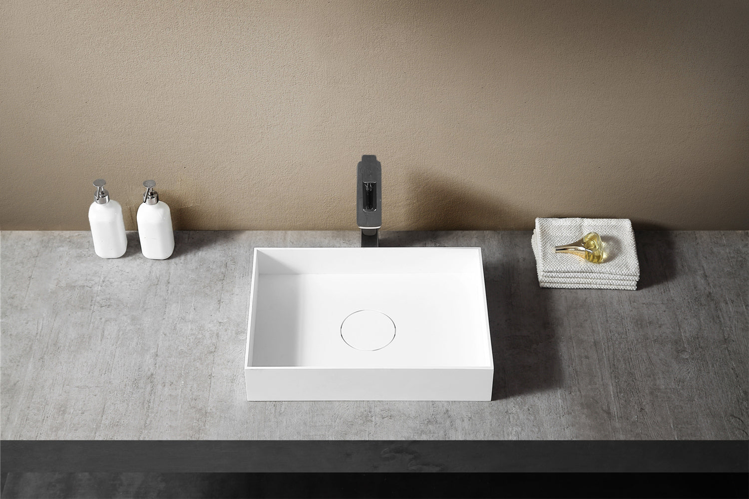 MonBlari TW-A112 rectangular countertop basin – solid surface modern bathroom sink