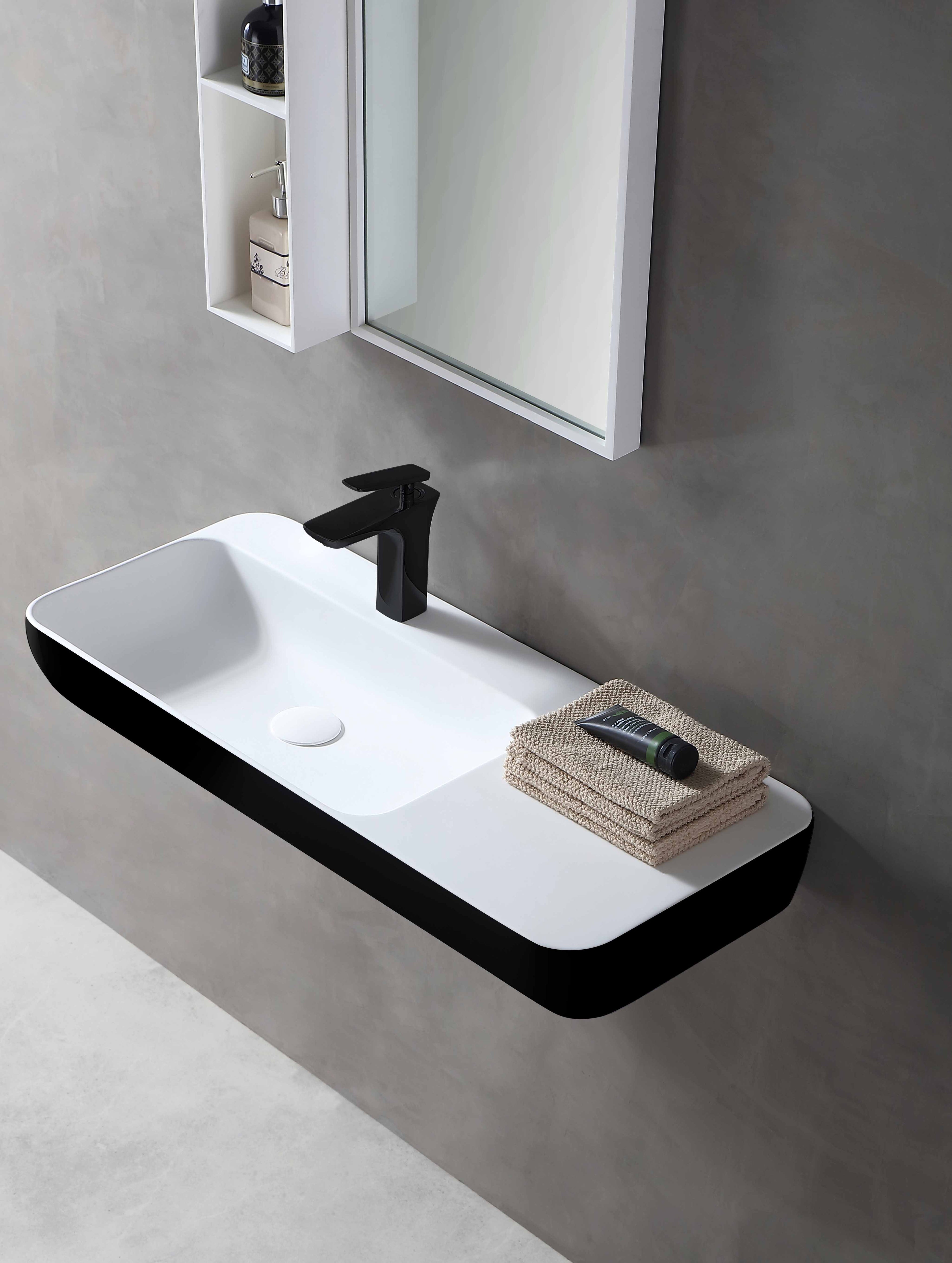 MonBlari TW-G202 solid surface black wall-mounted basin side top view