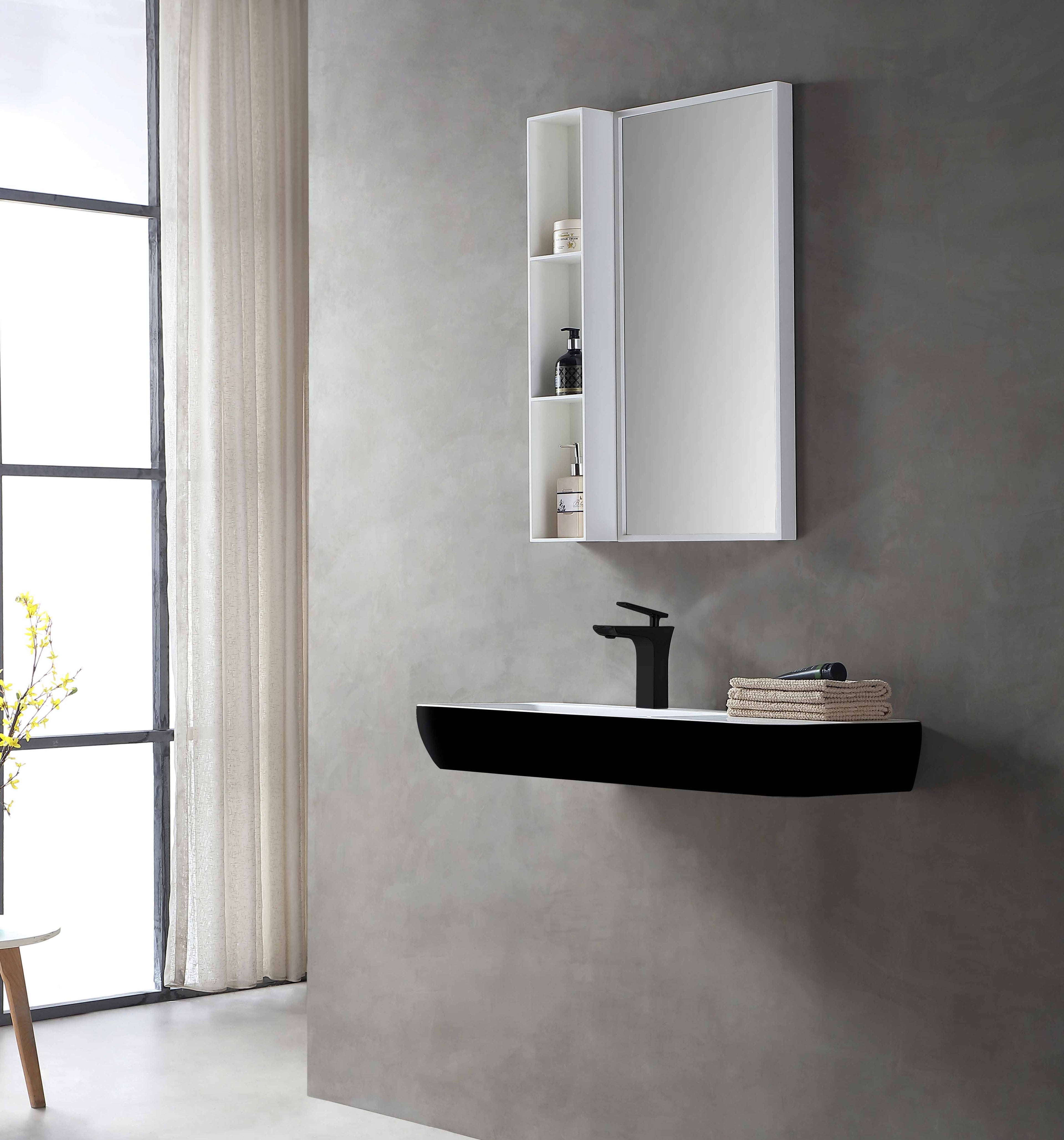 MonBlari TW-G202 solid surface black wall-mounted basin side view