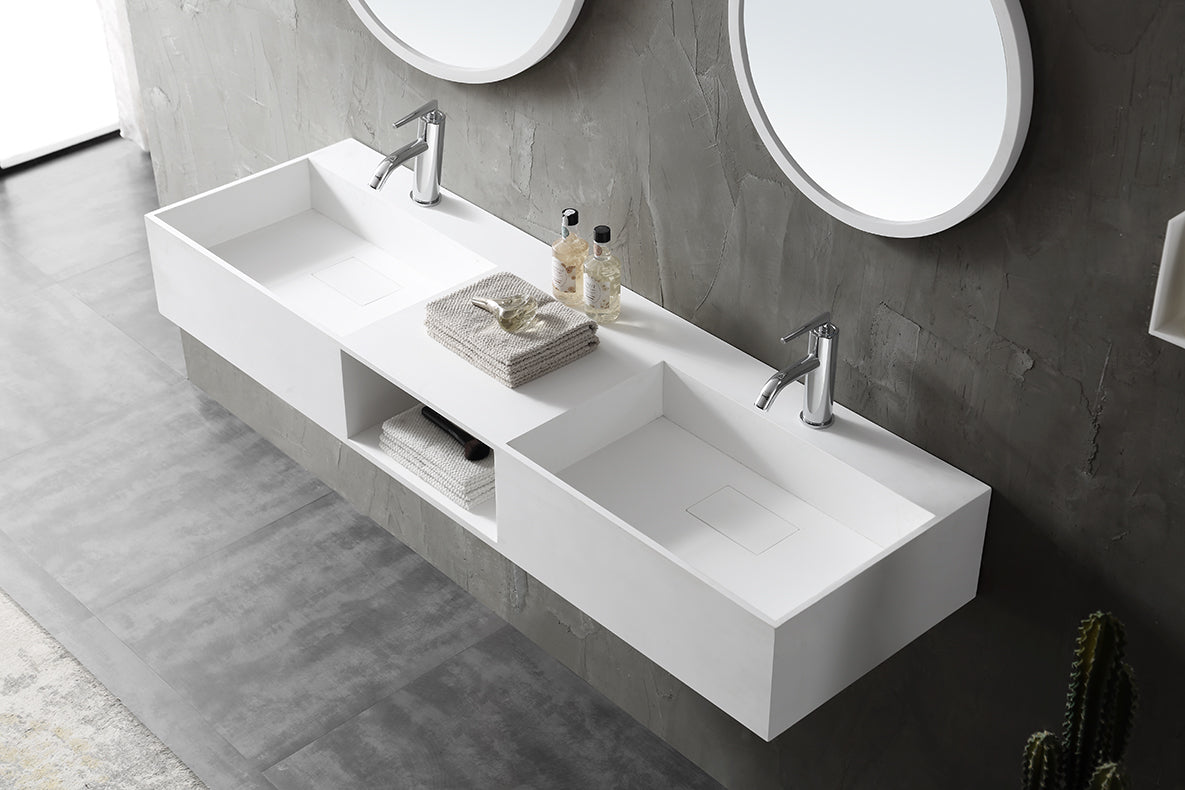 MonBlari TW-G235 solid surface wall-mounted basin side view