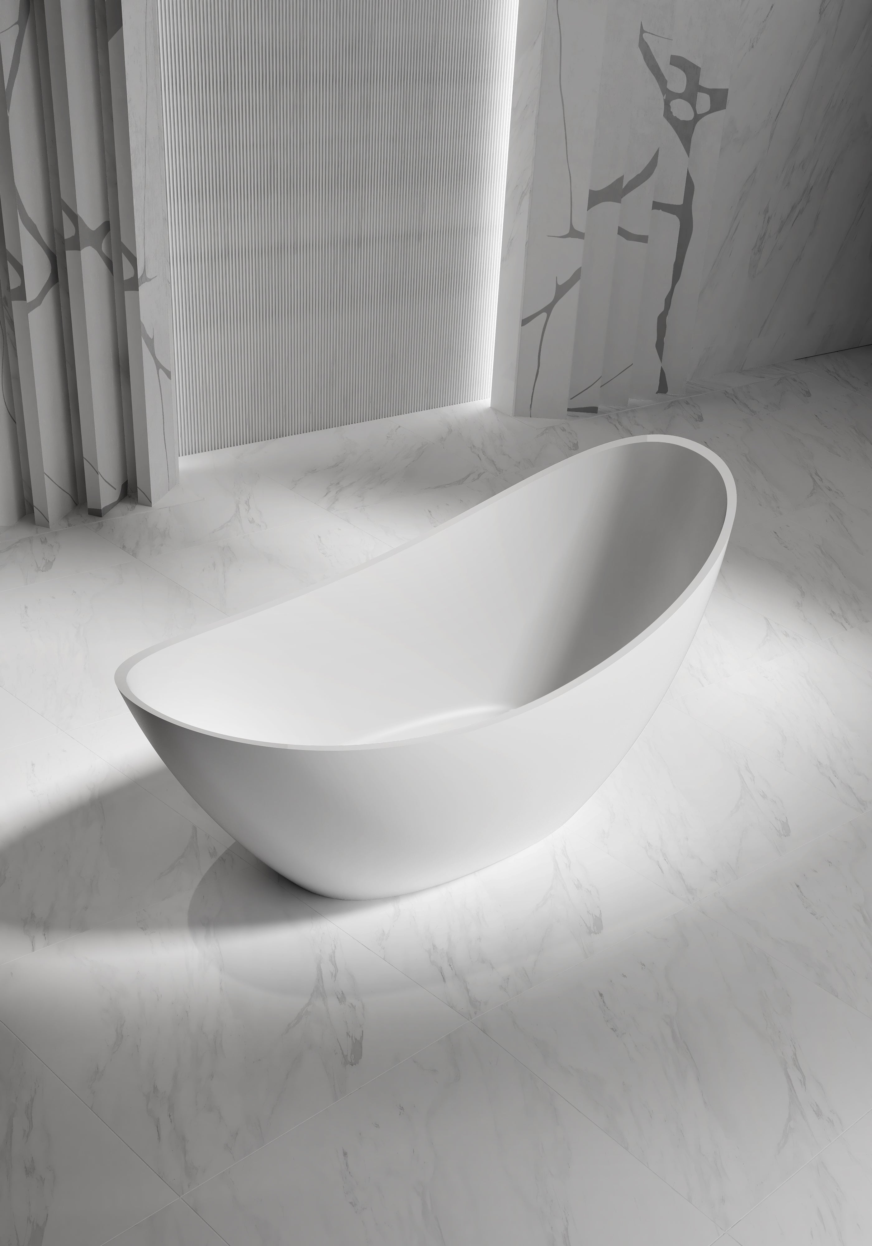 MonBlari XA-8816 luxury bathroom with crescent freestanding soaking tub