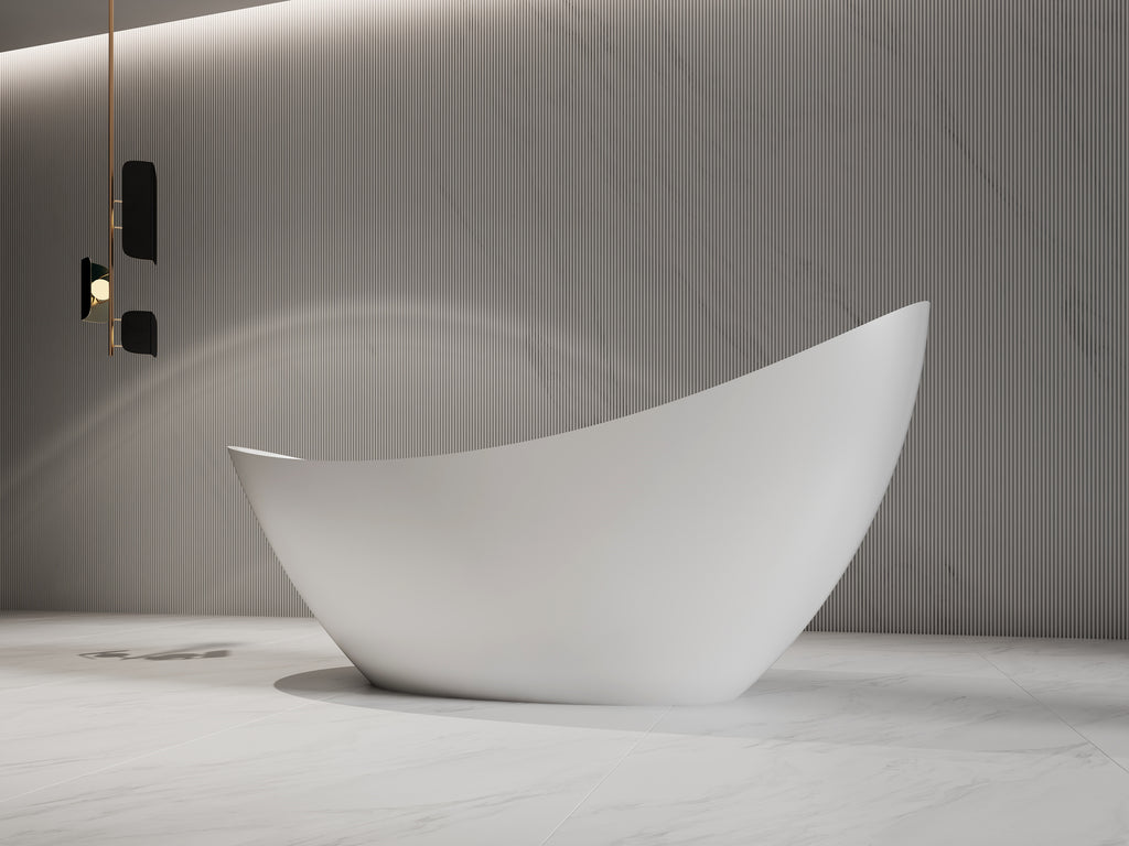 MonBlari XA-8816 solid surface stone bathtub matte white finish