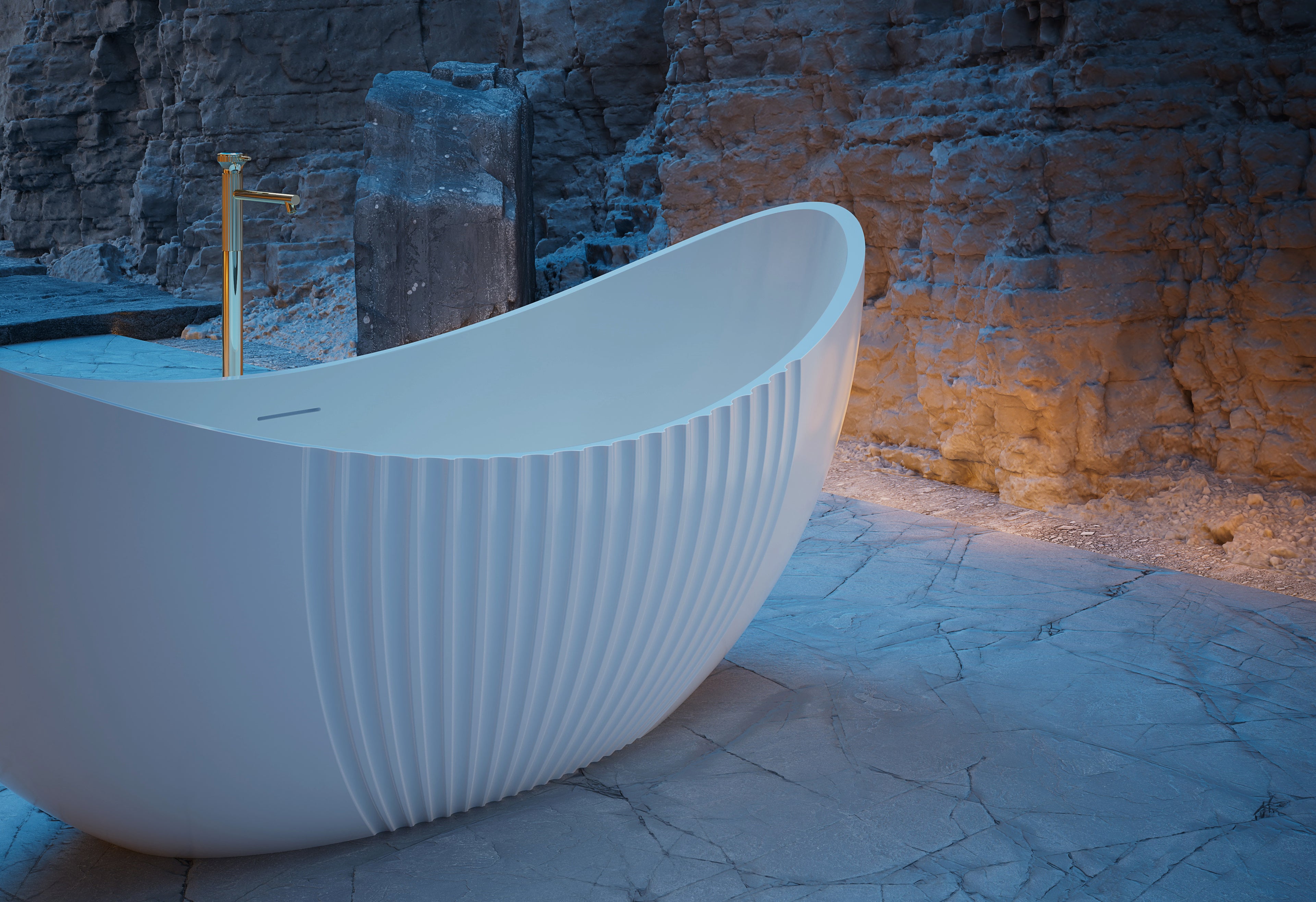 MonBlari XY-5008 Crescent-Shaped Freestanding Bath Diagonal View