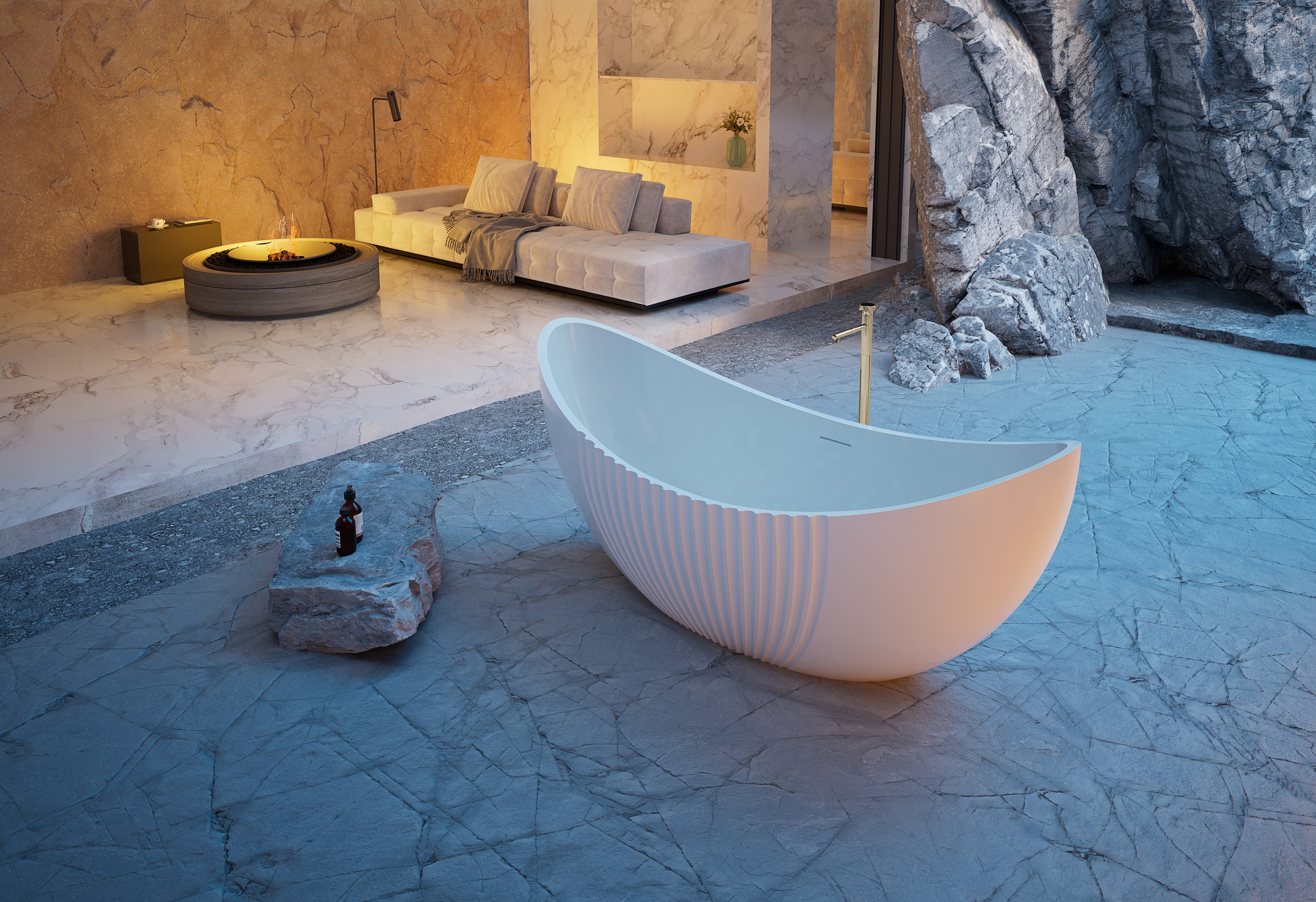 MonBlari MonBlari Crescent-Shaped Freestanding Bath Side View