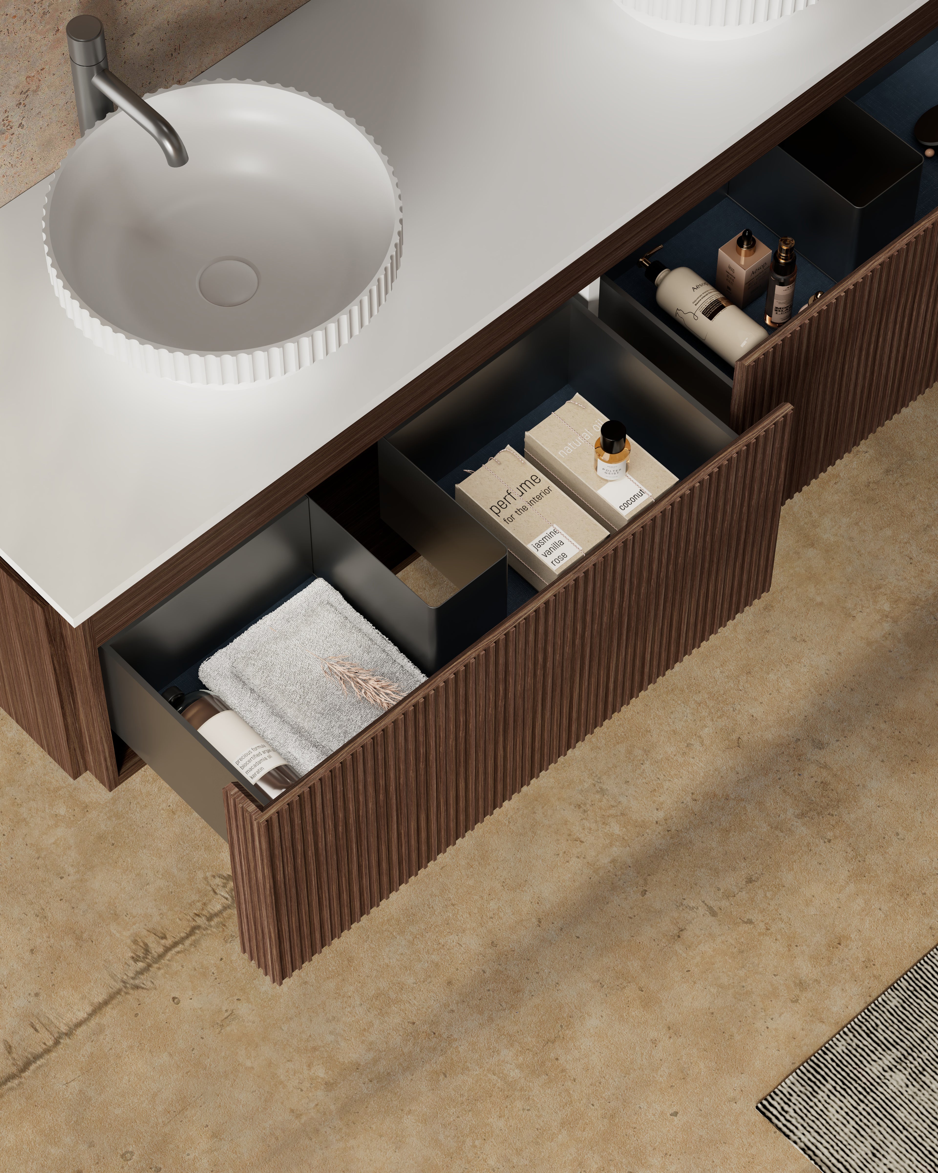 Monblair MW-V0632 double vanity units with mirror-1400mm side top view close-up