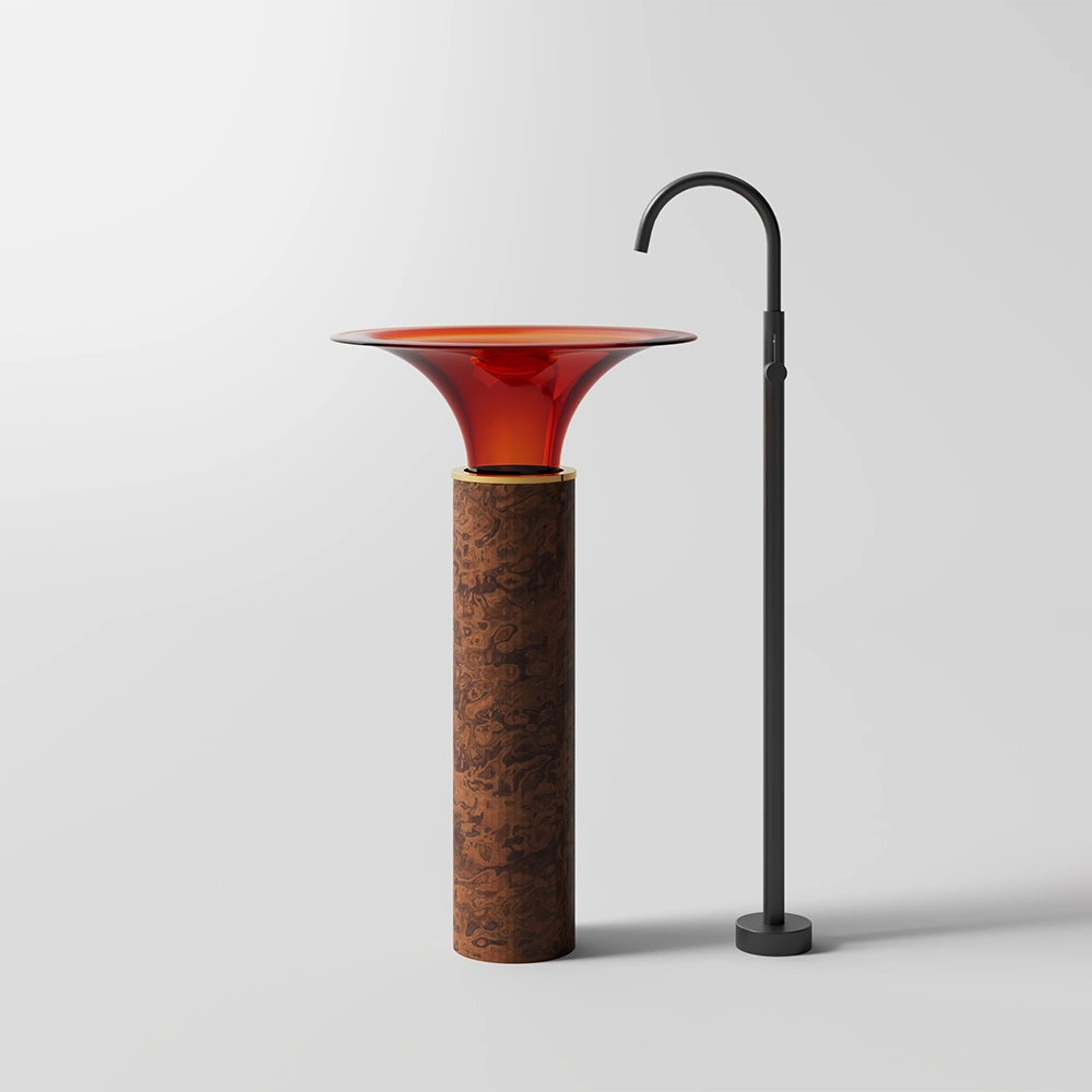 MonBlari SPRING Serie Standwaschbecken – Weinbernsteinfarben & Holzmaserung