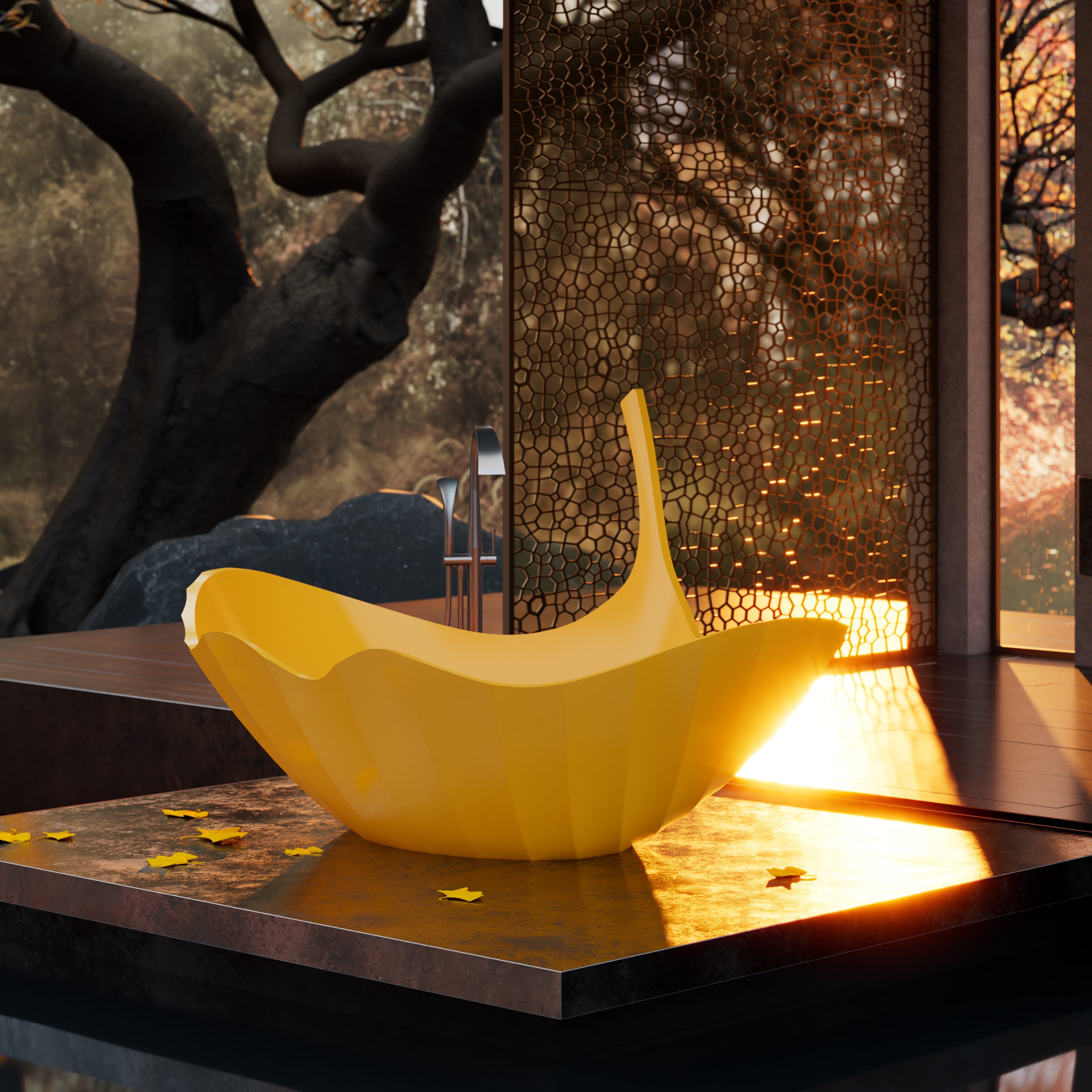 MonBlari GINKNOVA Series Bath Side View Panorama-Ginkgo Yellow-Scenario